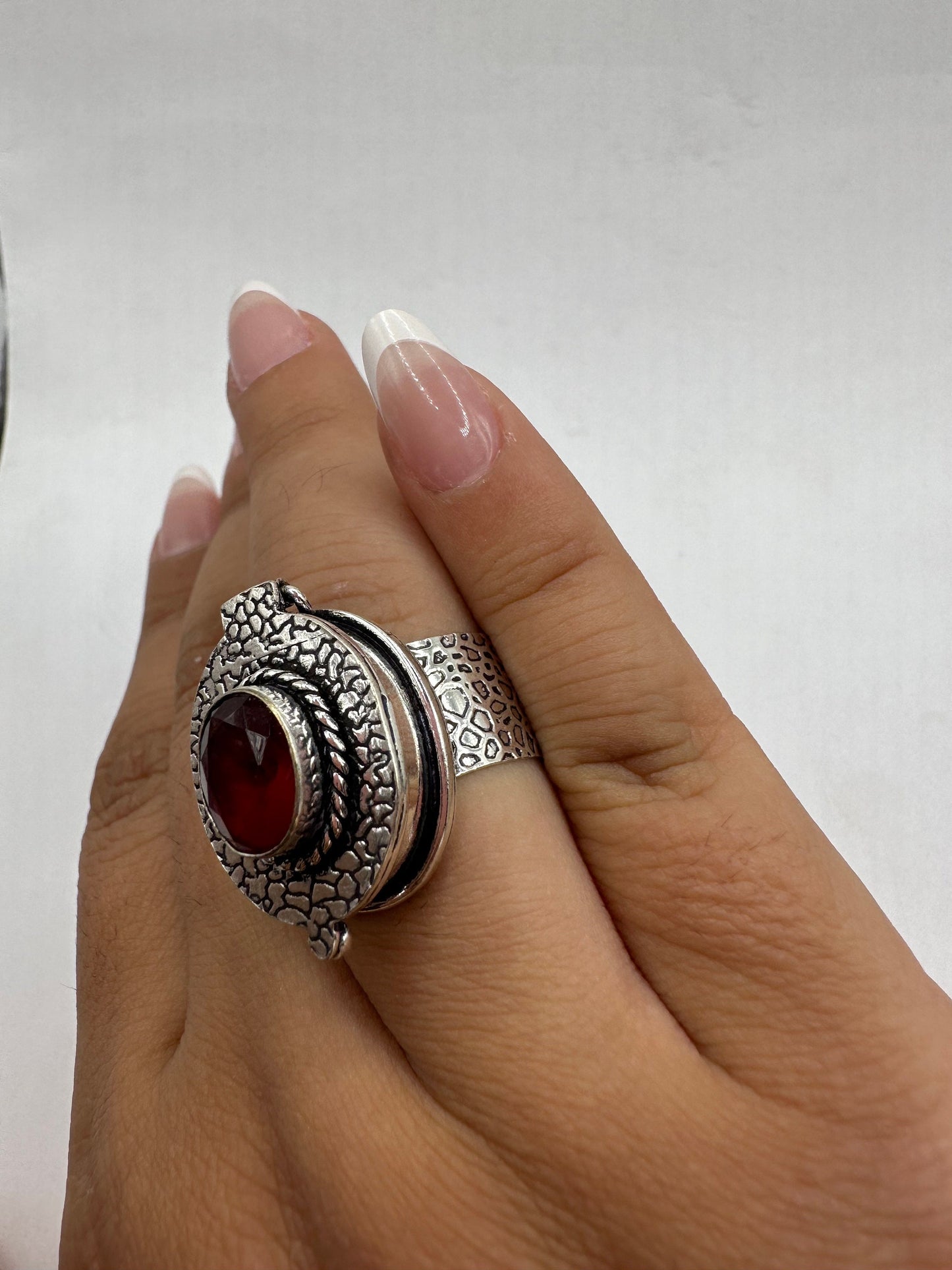 Vintage White Bronze Poison Pillbox Ring