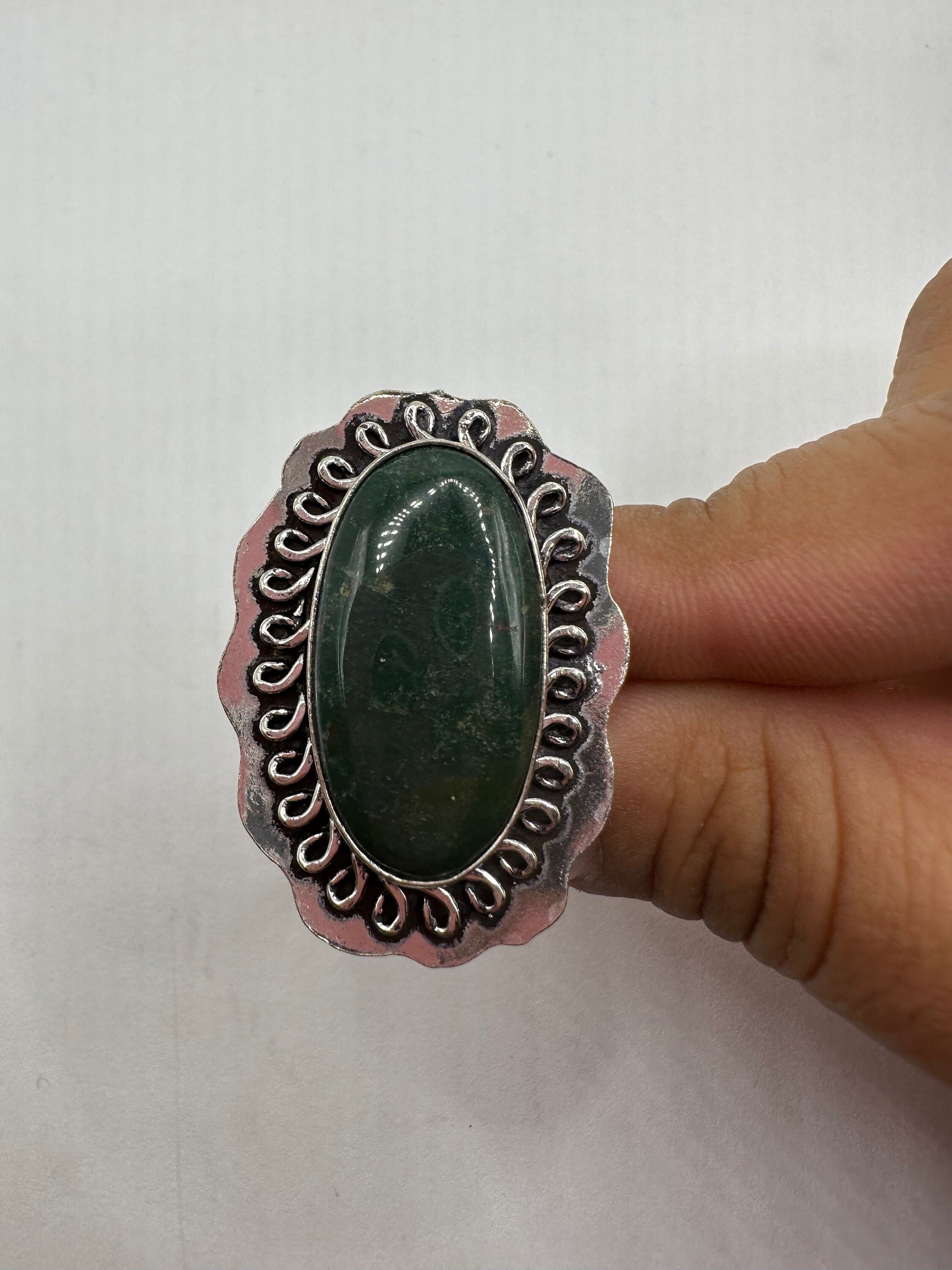 Vintage Green Raw Emerald Silver Bronze Statement Boho Ring