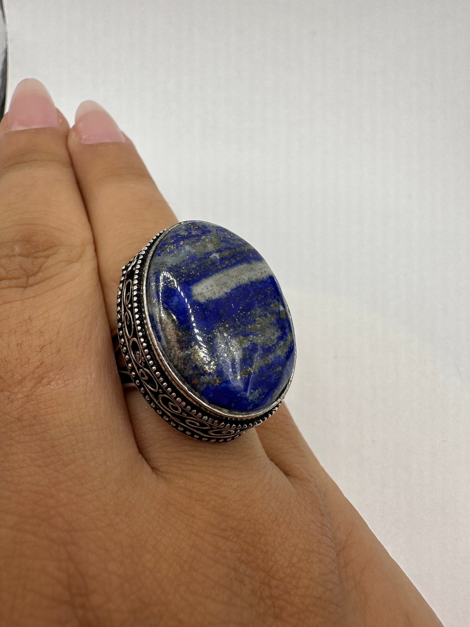 Vintage Blue Genuine Lapis Lazuli Cocktail Ring