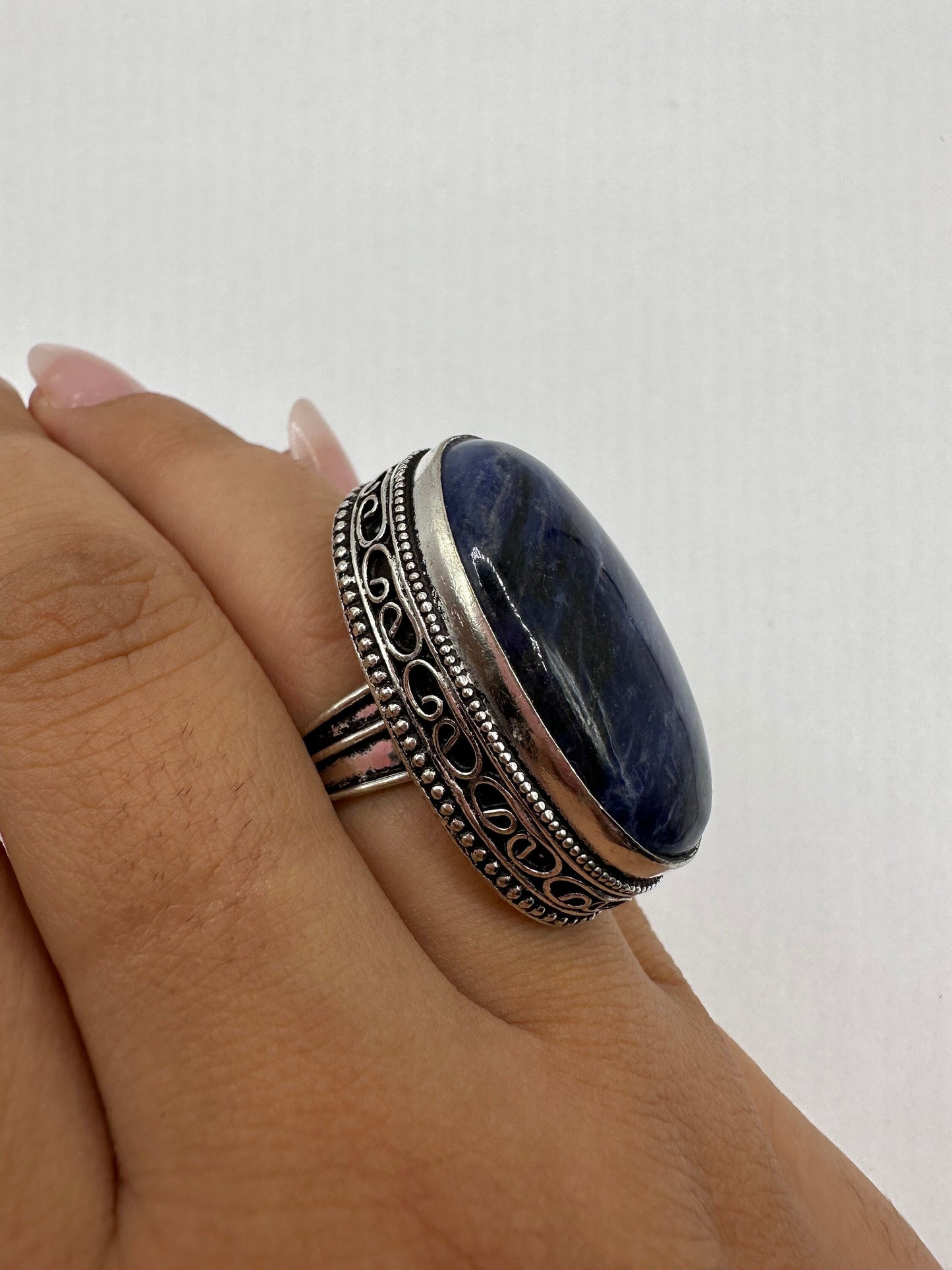 Vintage Blue Genuine Lapis Lazuli Cocktail Ring