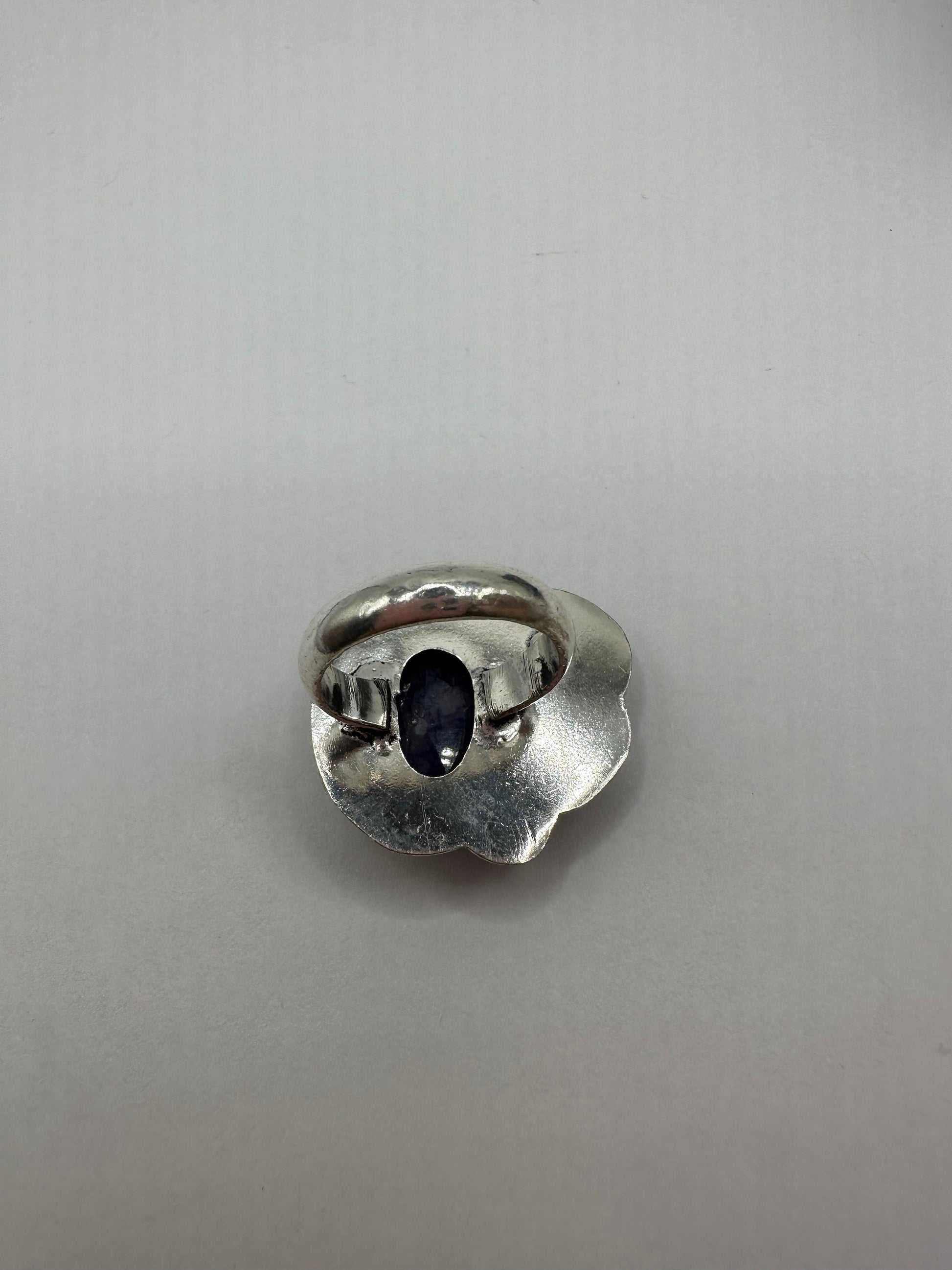 Vintage Raw Blue Sapphire White Bronze Silver Cocktail Ring