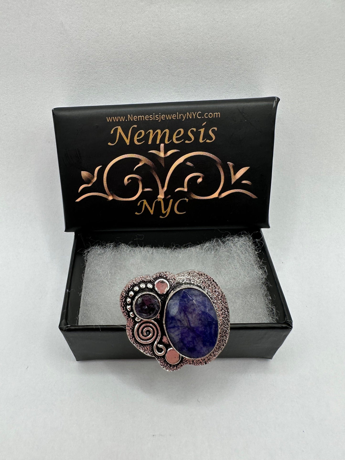 Vintage Raw Blue Sapphire White Bronze Silver Cocktail Ring