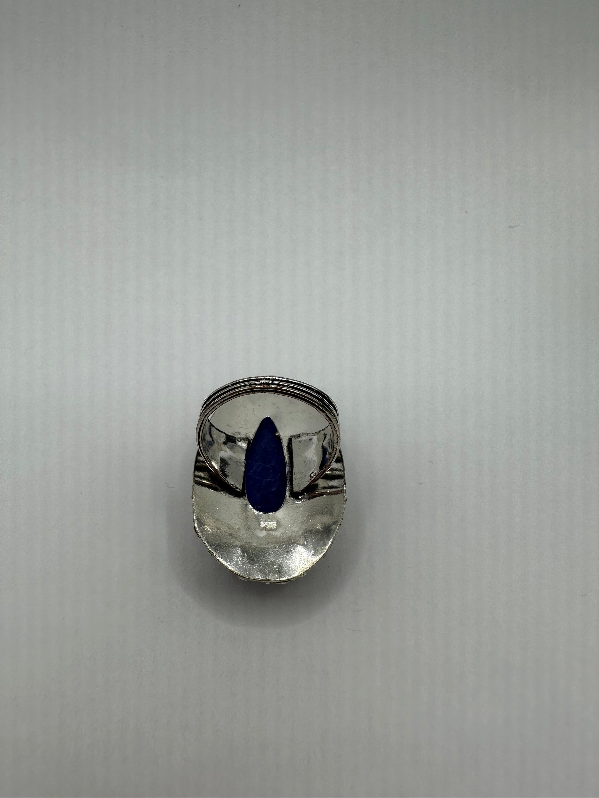 Vintage Raw Blue Sapphire White Bronze Silver Cocktail Ring