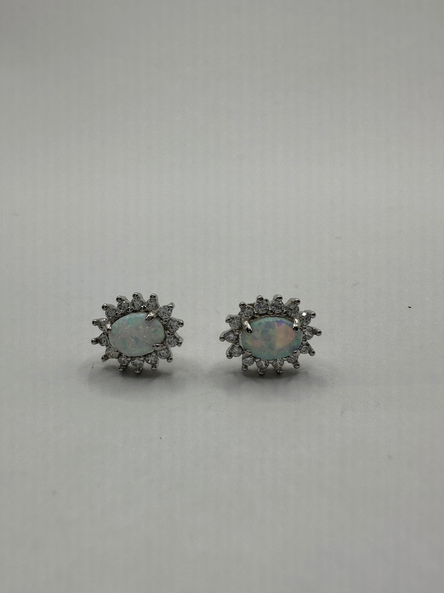 Vintage Opal Earrings 925 Sterling Silver Stud Button