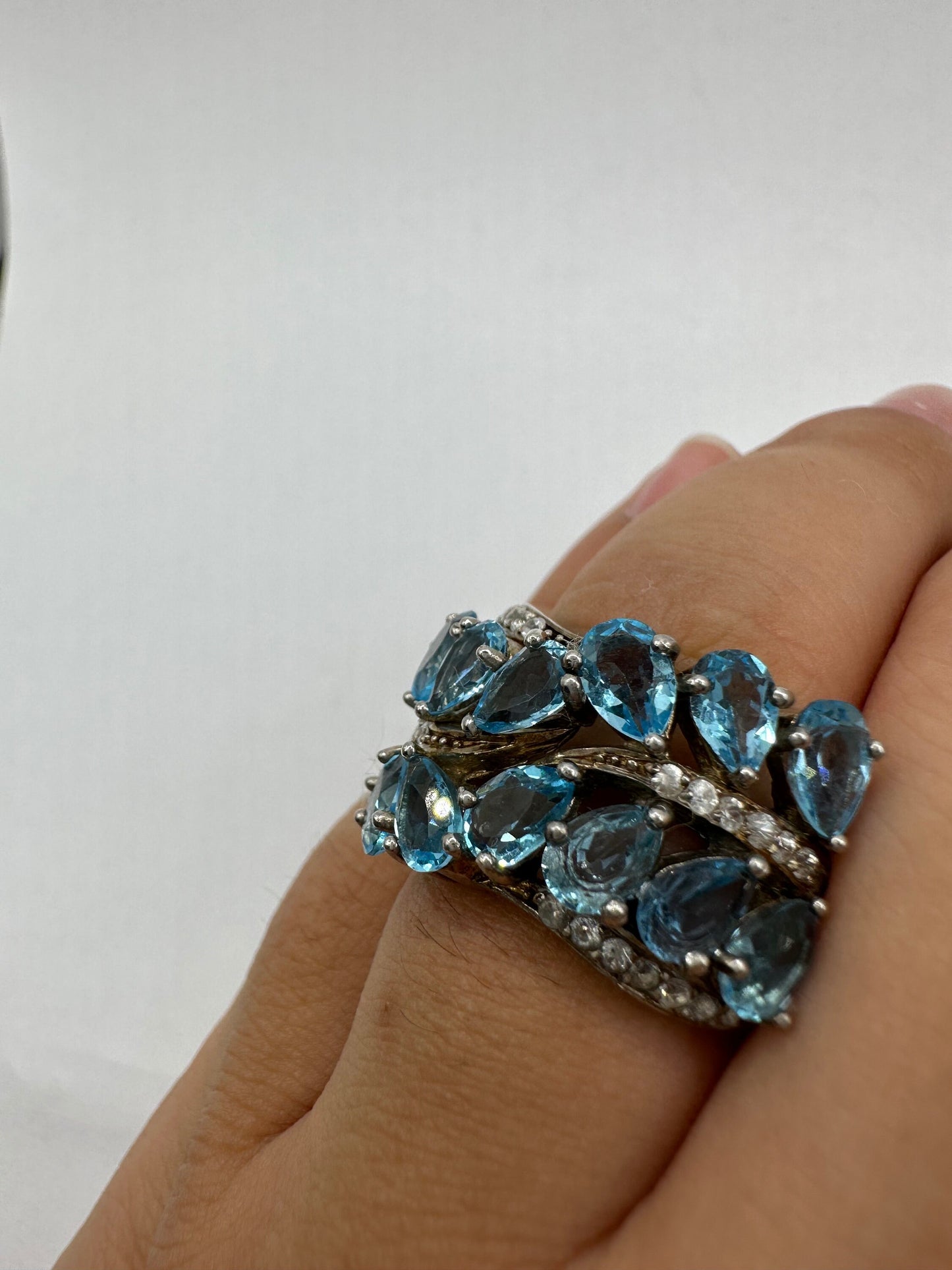 Vintage Genuine Blue Topaz 925 Sterling Silver Ring Size 6.75