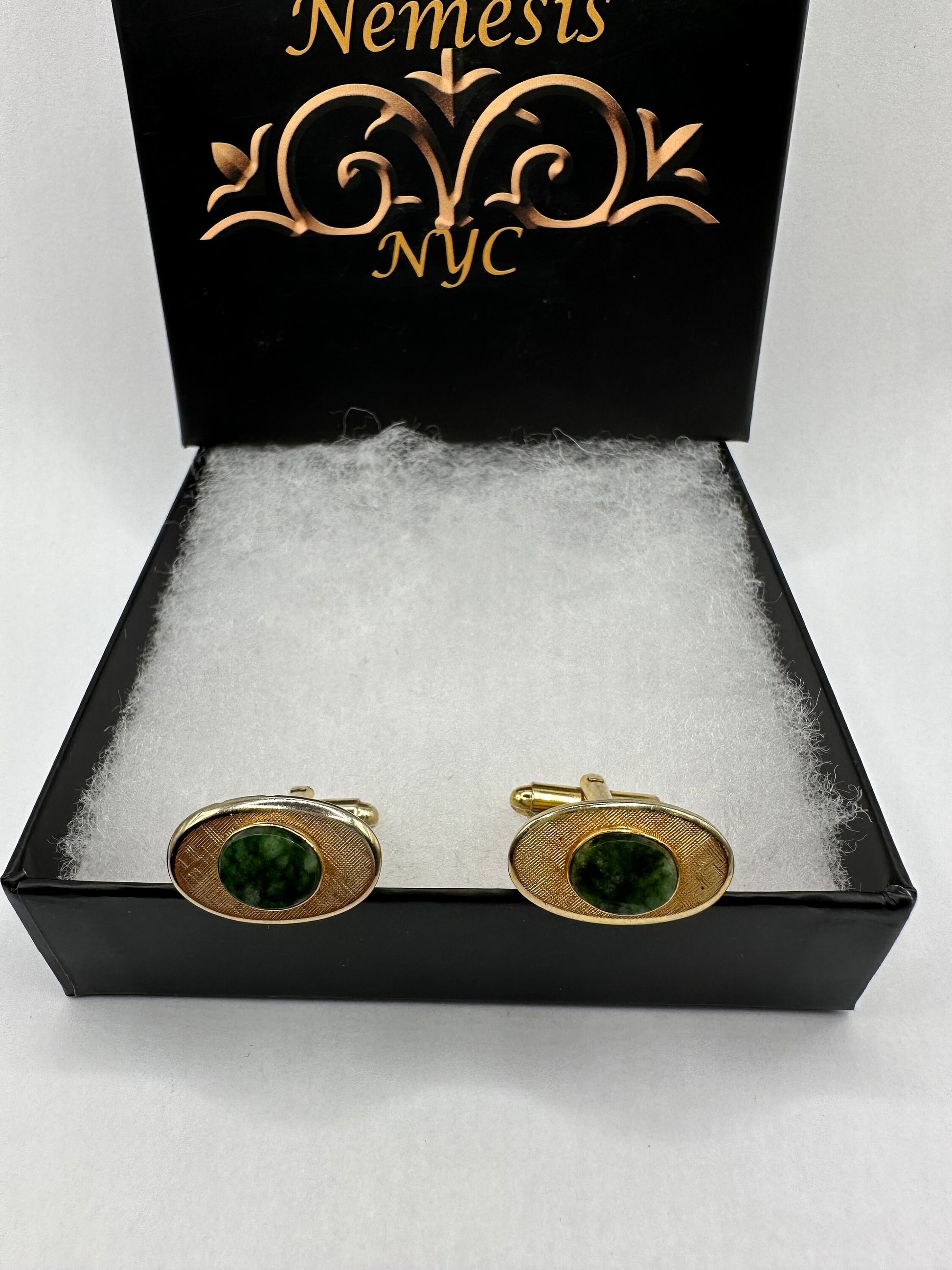 Vintage Green Nephrite Jade Cuff Links