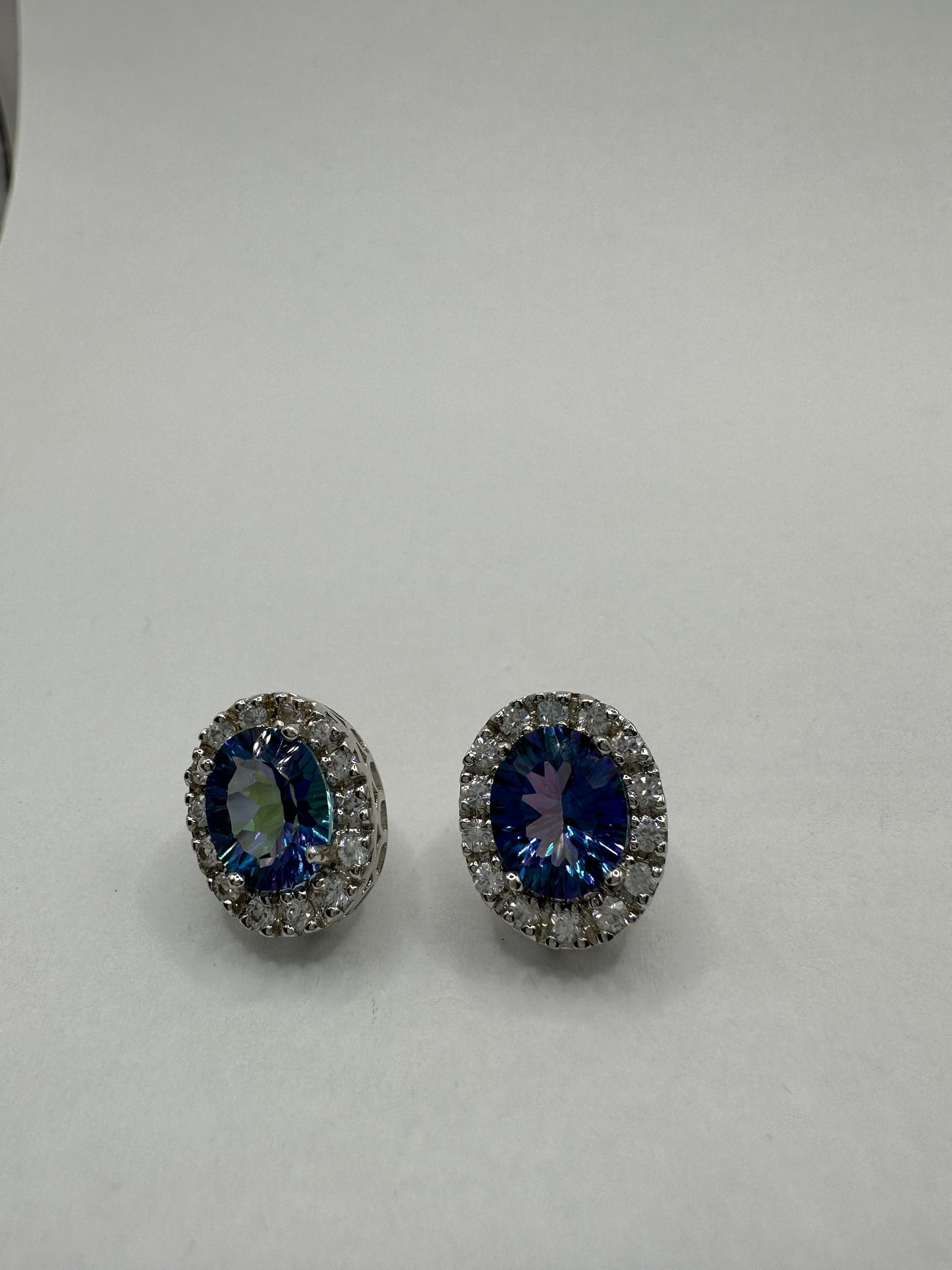 Vintage Blue Mystic Topaz White Sapphire 925 Sterling Silver Drop Earrings