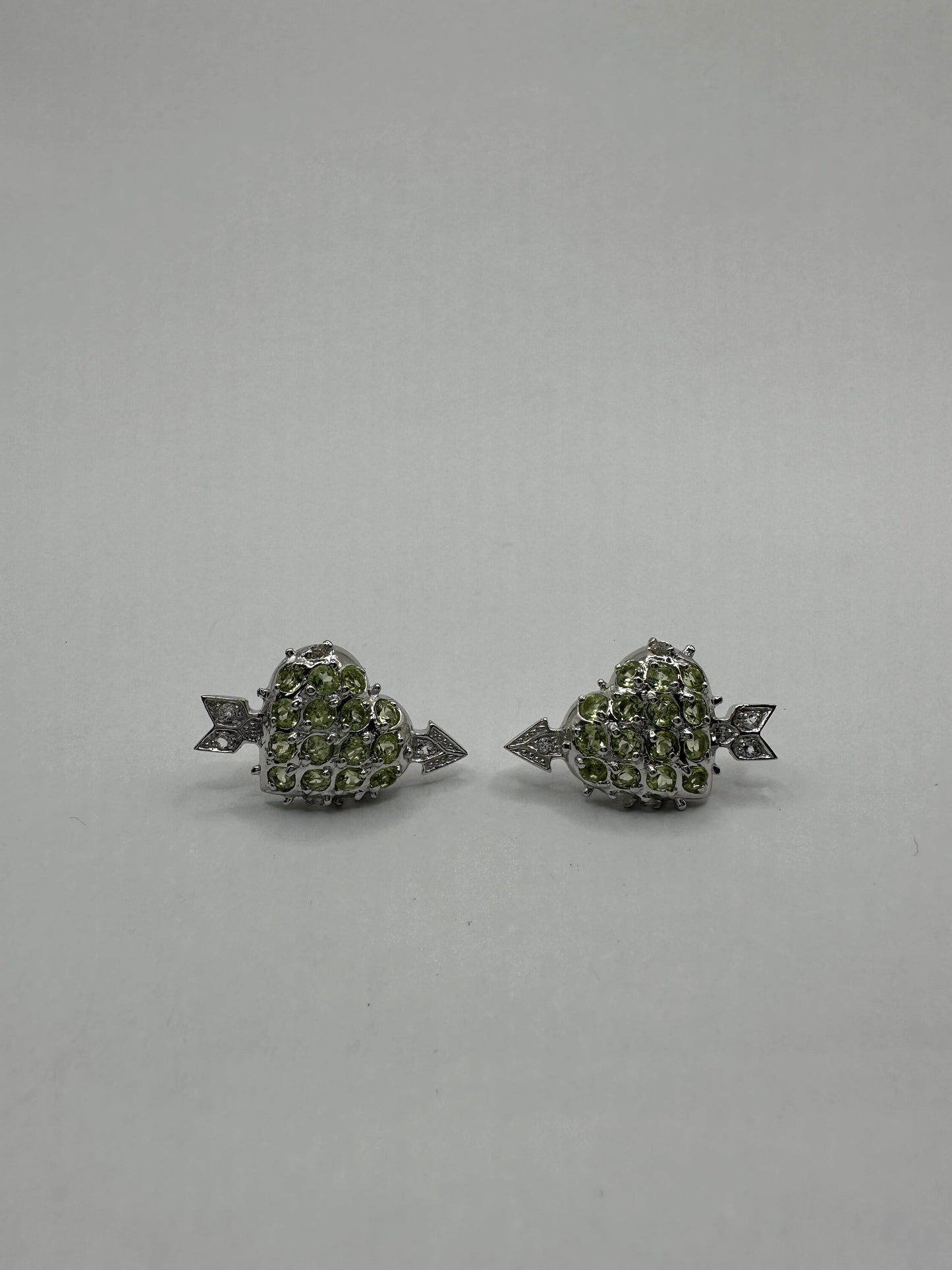 Vintage Green Peridot post 925 Sterling Silver button Earrings