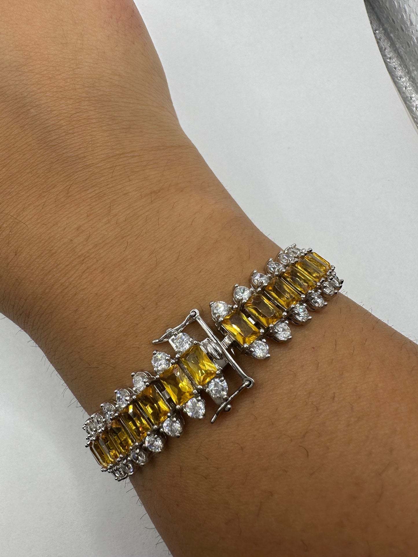 Vintage Citrine Bracelet Sterling Silver Tennis