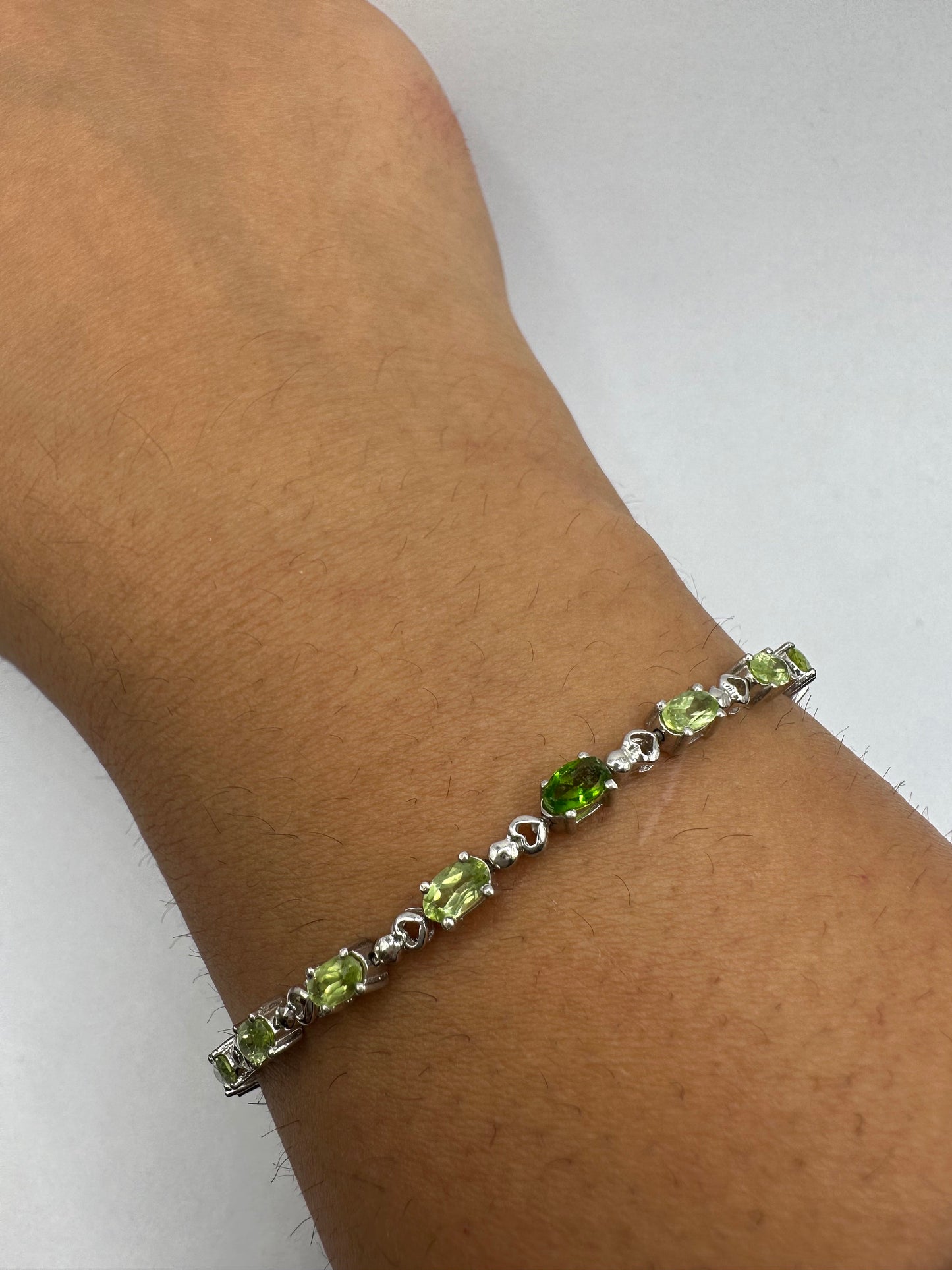 Vintage Handmade Genuine Peridot 925 Sterling Silver Tennis Bracelet