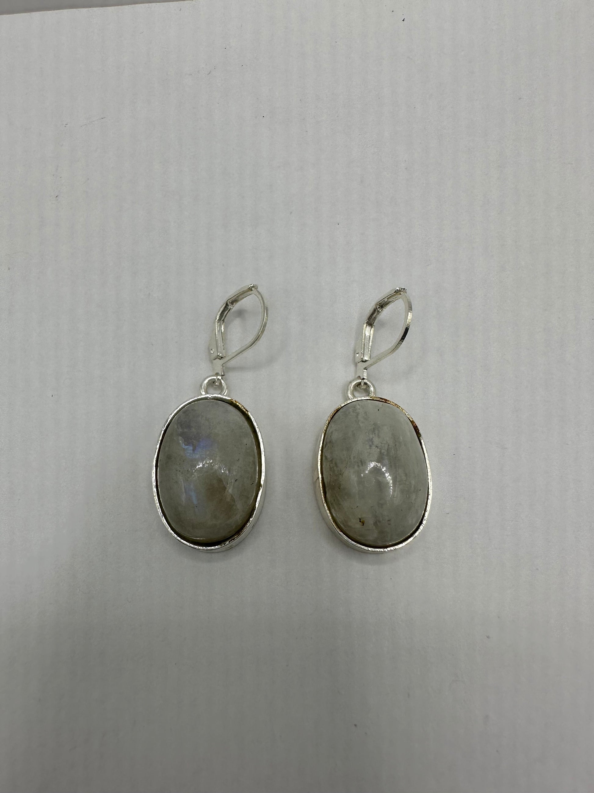 Vintage Rainbow Moonstone Sterling Silver Lever Back Dangle Earrings