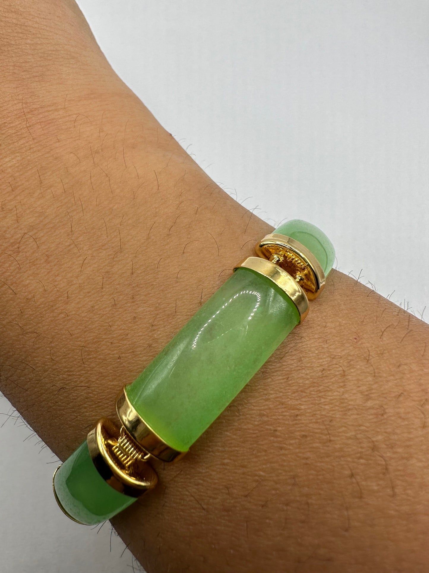 Vintage Green Jade Bracelet Golden Bronze