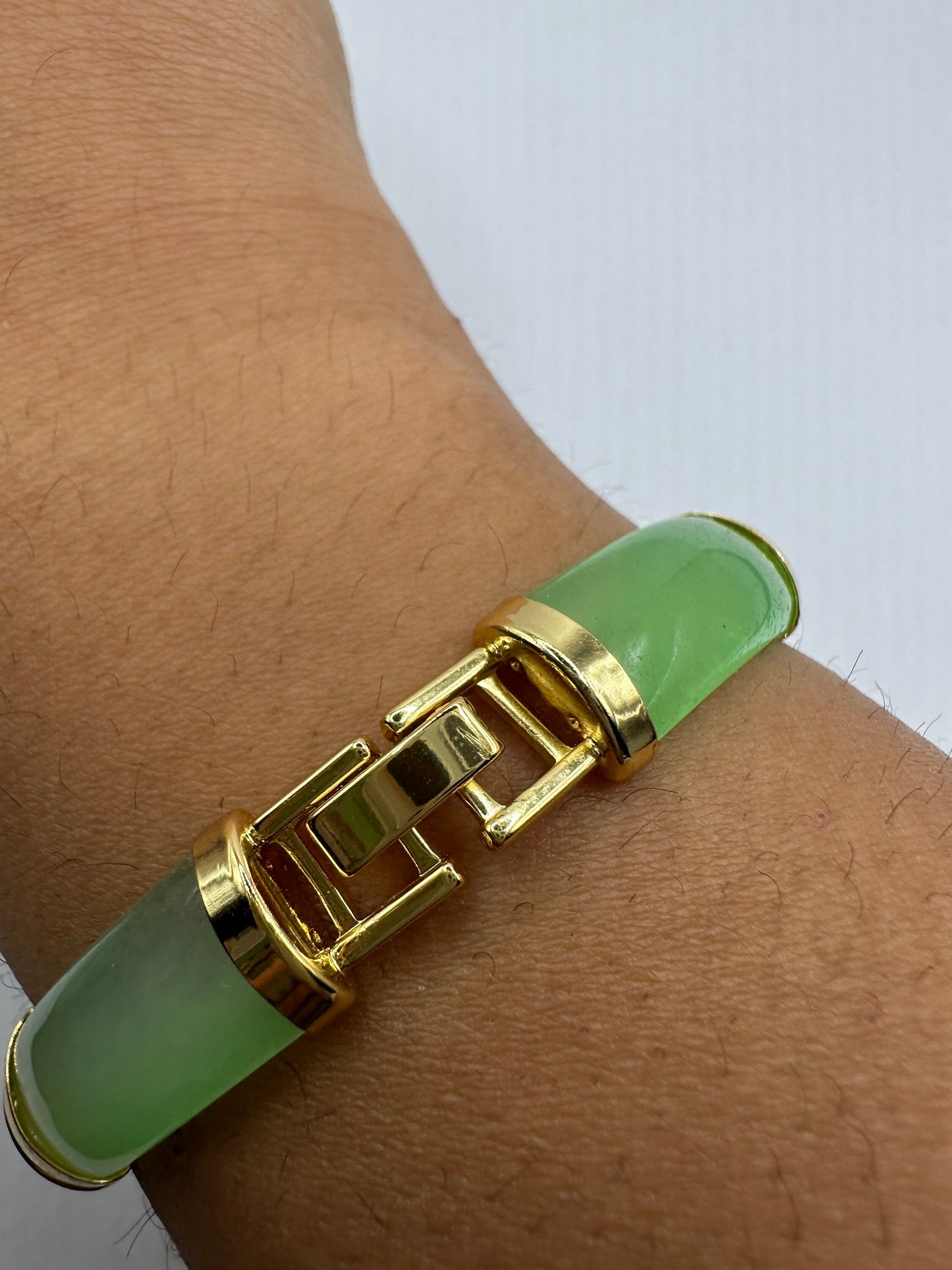 Vintage Green Jade Bracelet Golden Bronze