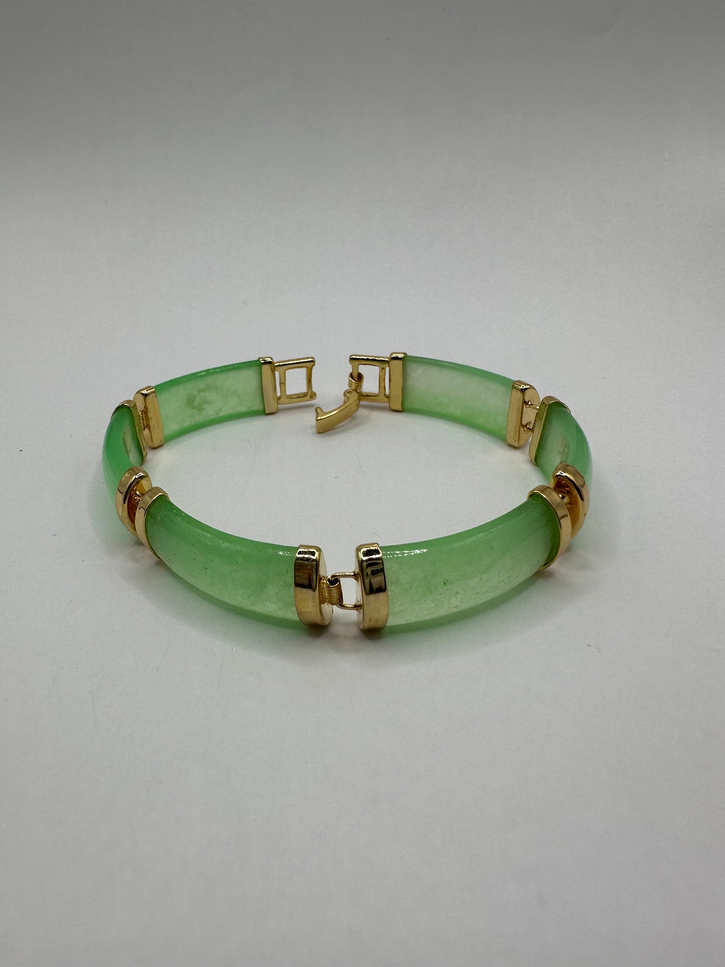 Vintage Green Jade Bracelet Golden Bronze