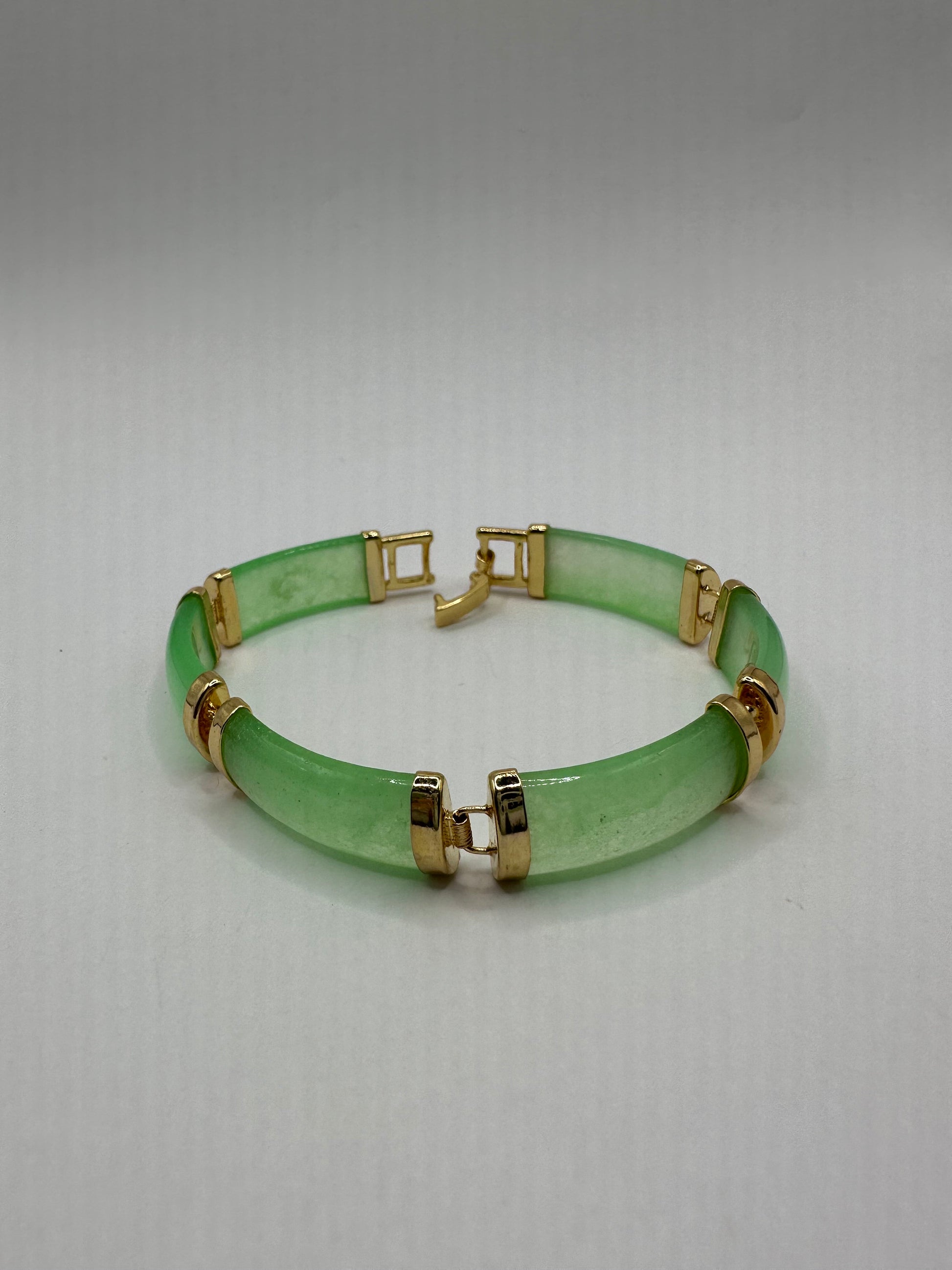 Vintage Green Jade Bracelet Golden Bronze