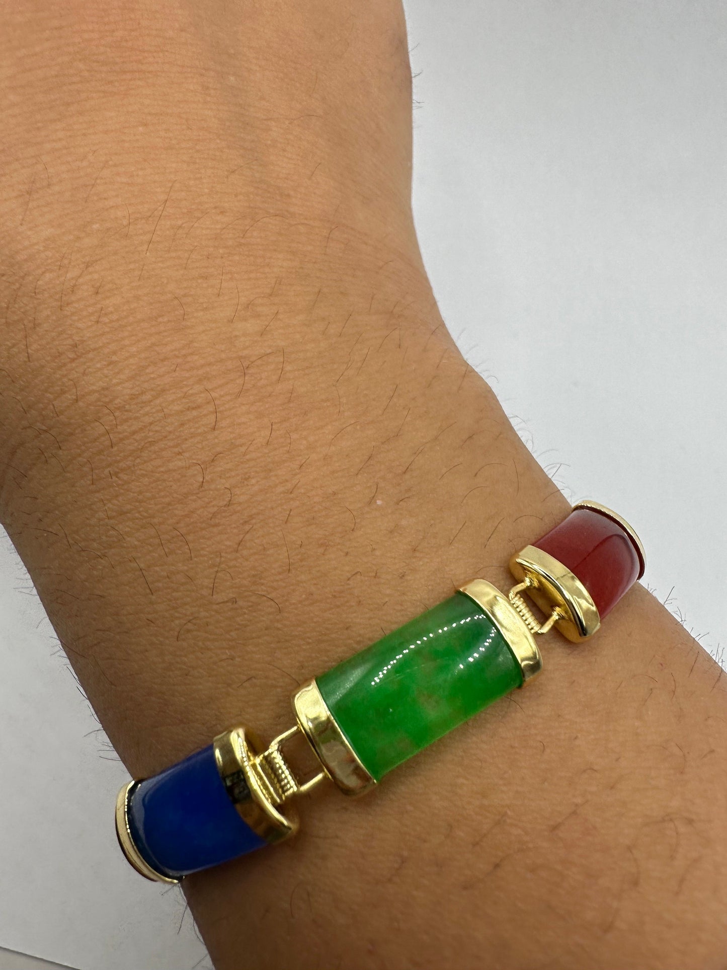 Vintage Green Jade Bracelet Golden Bronze