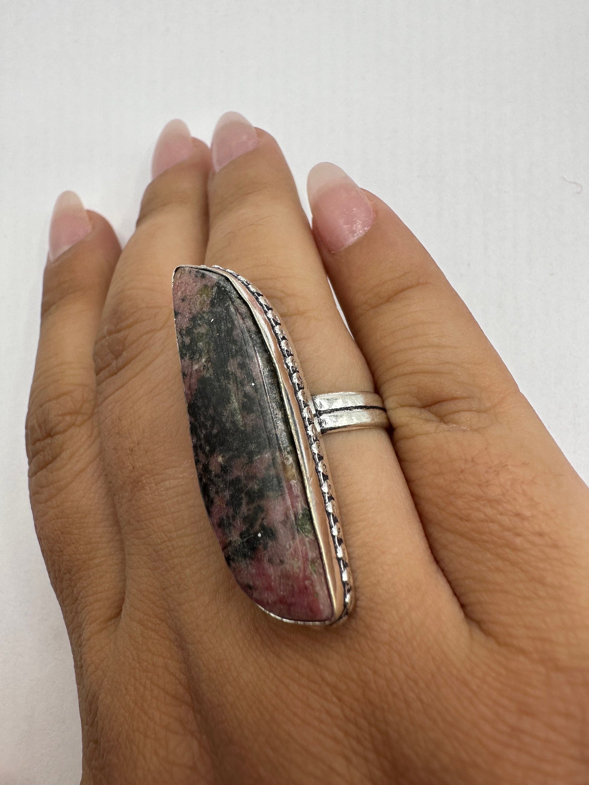 Vintage Pink Rhodocrocite Ring Silver Cocktail