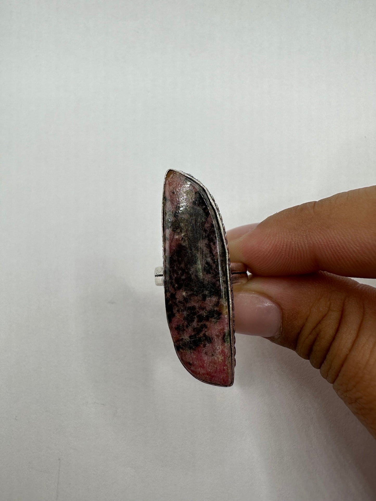 Vintage Pink Rhodocrocite Ring Silver Cocktail