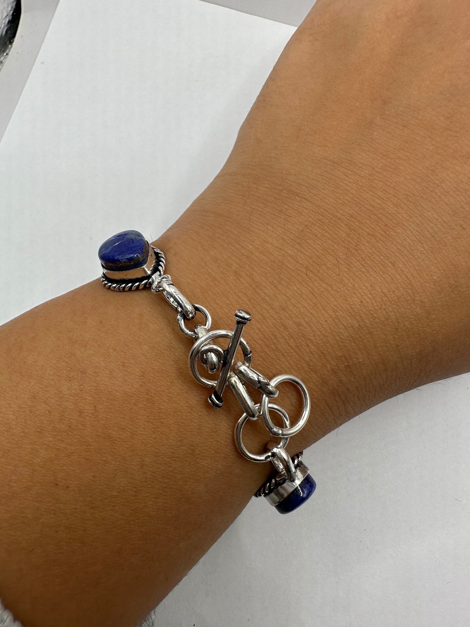 vintage Blue lapis lazuli Silver Boho Bracelet