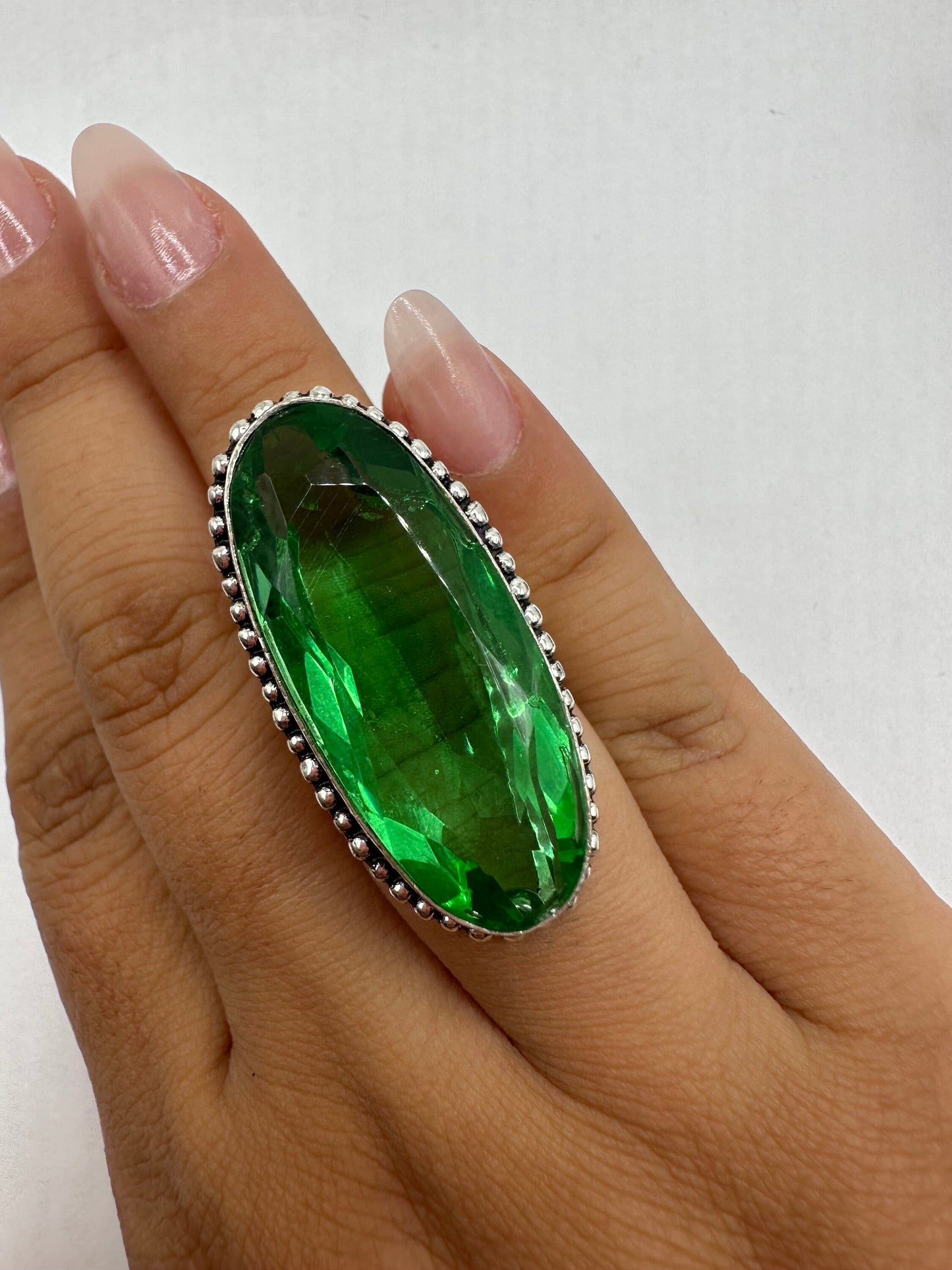 Vintage Green Antique Glass Cocktail Ring