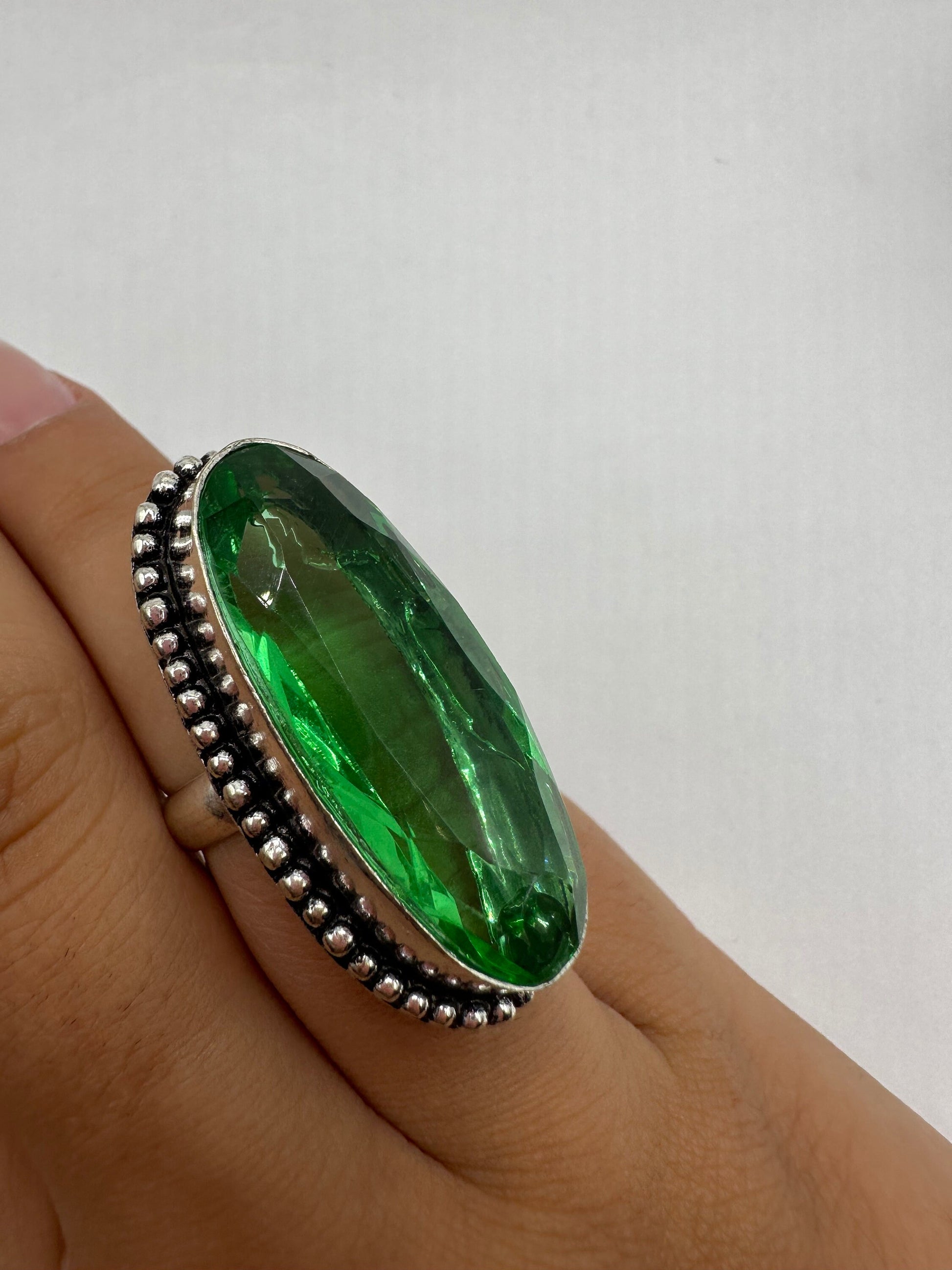 Vintage Green Antique Glass Cocktail Ring