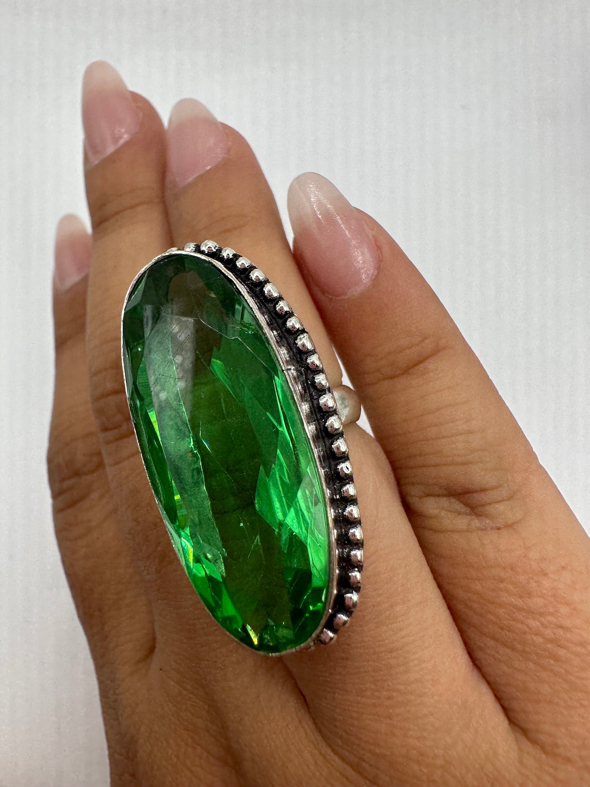 Vintage Green Antique Glass Cocktail Ring