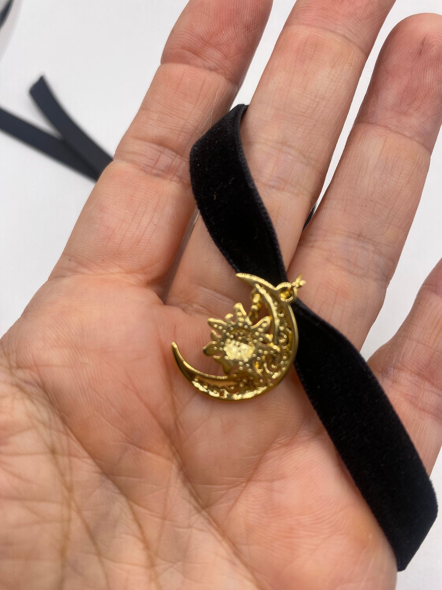 Vintage Star and Crecent Moon of Islam Choker Muslim Gold Filled Deco Etched Necklace