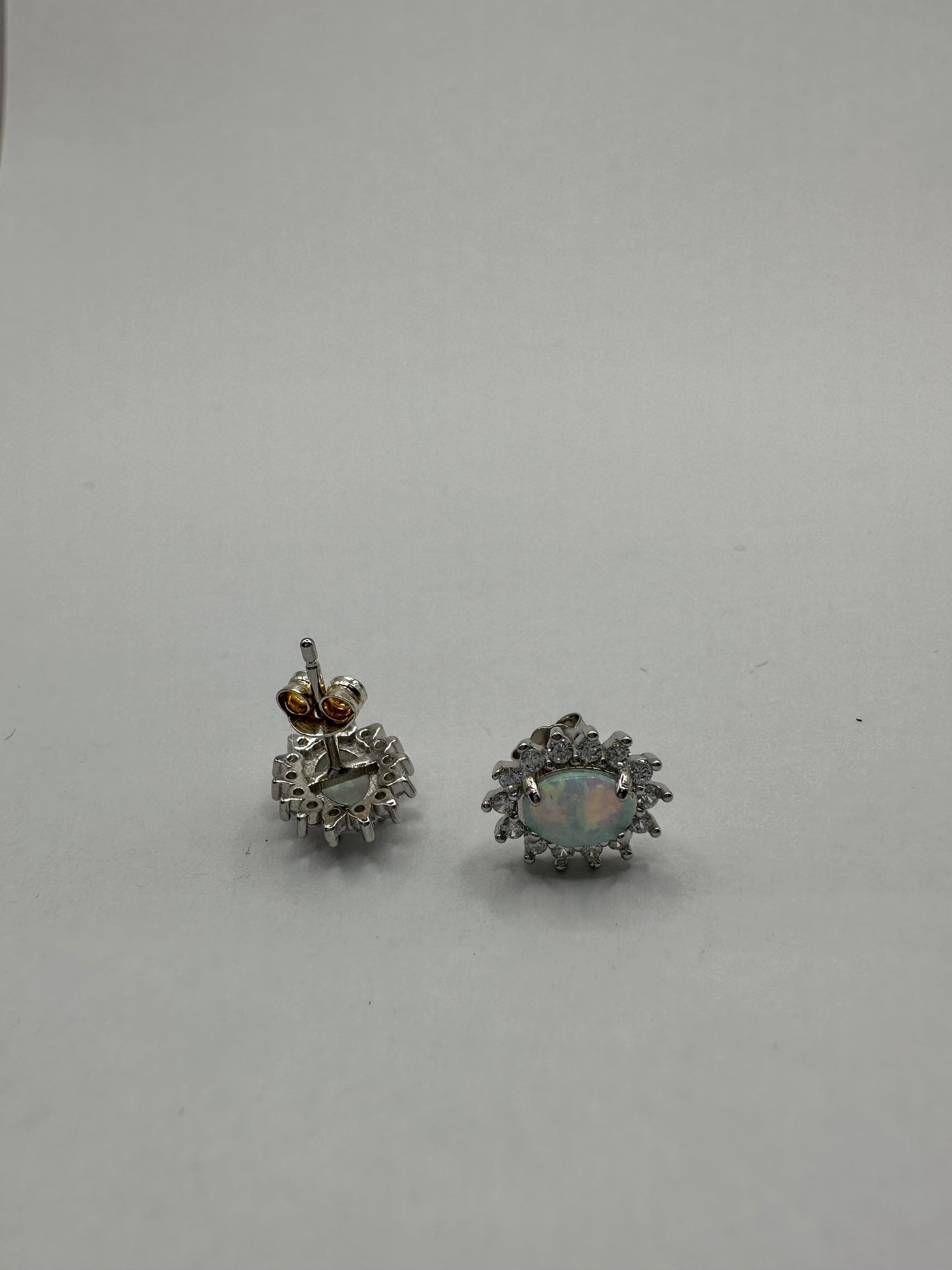 Vintage Opal Earrings 925 Sterling Silver Stud Button