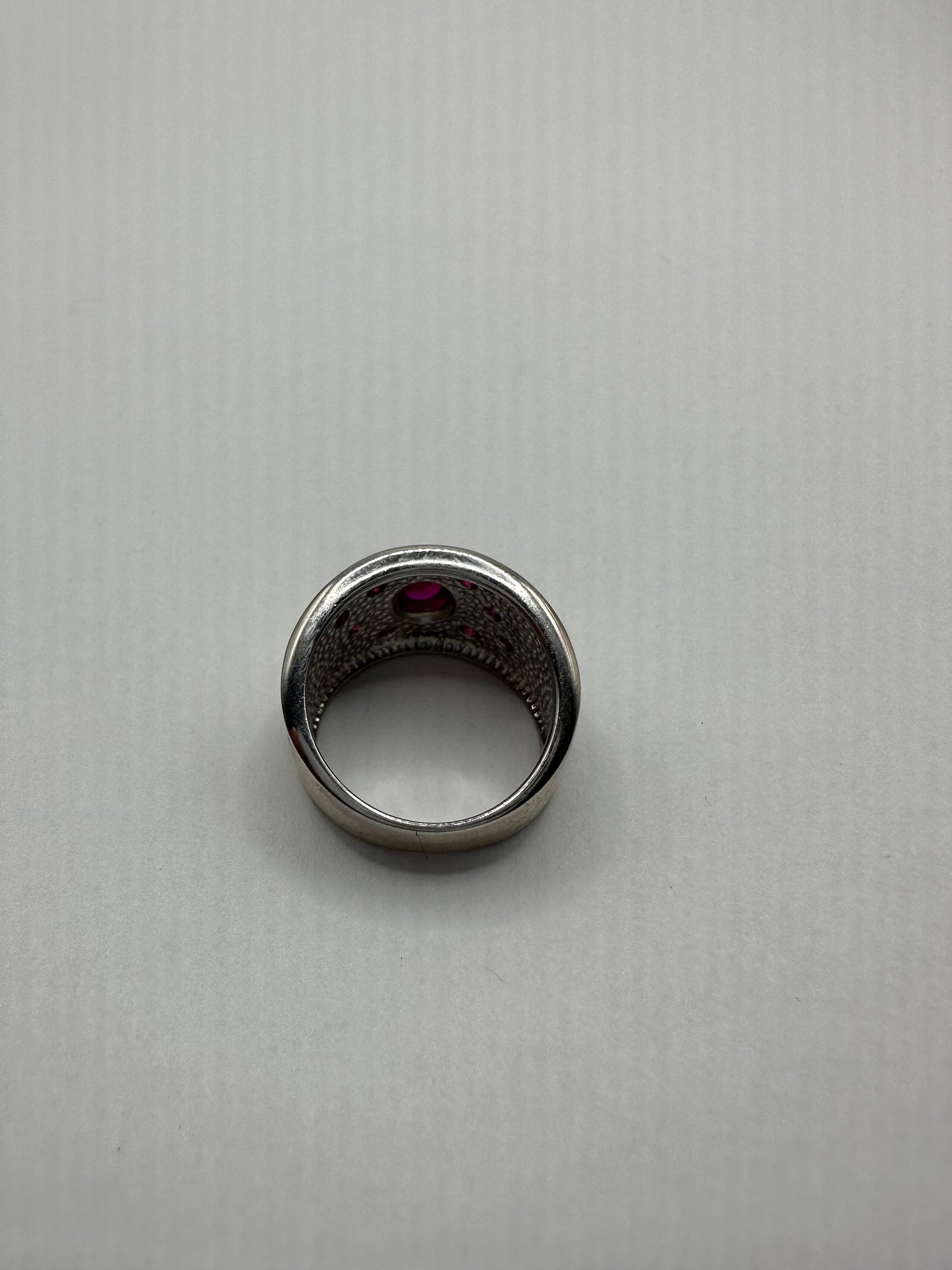 Vintage Pink Ruby 925 Sterling Silver Wedding Band Ring