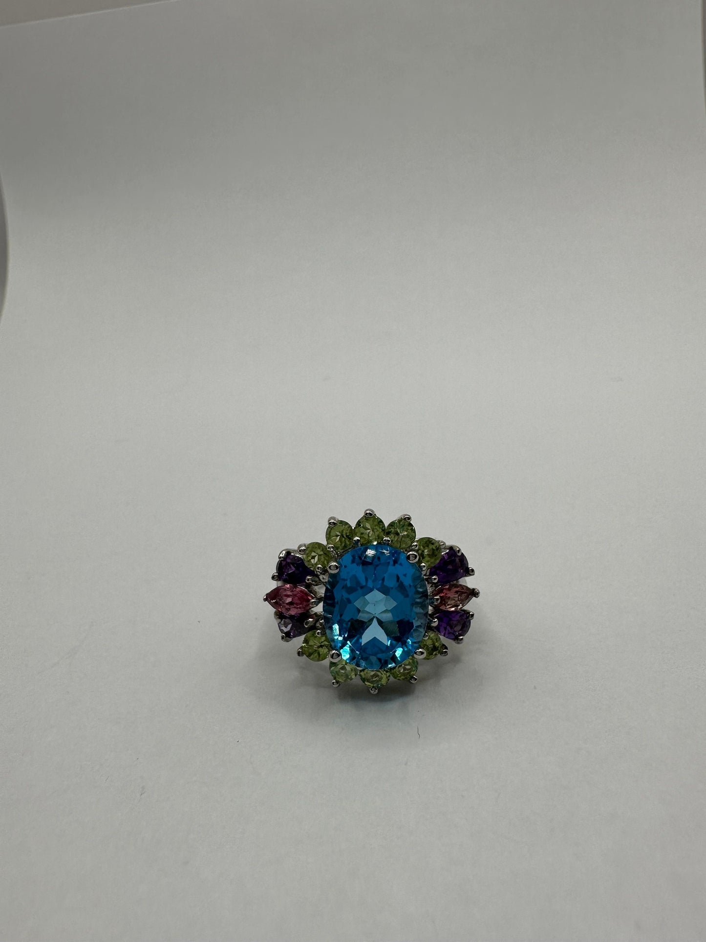 Vintage geniune blue topaz mix gemstone 925 sterling silver cocktail Ring