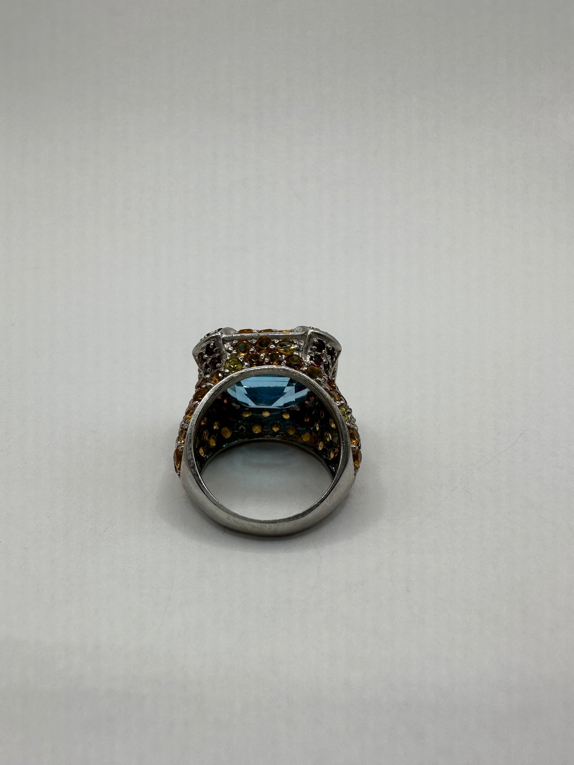 Vintage geniune blue topaz mix gemstone 925 sterling silver cocktail Ring