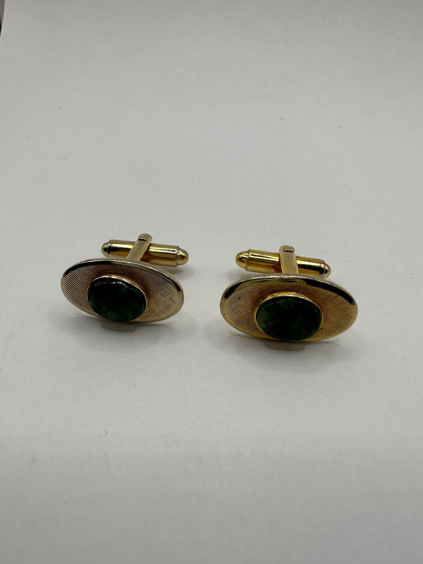 Vintage Green Nephrite Jade Cuff Links