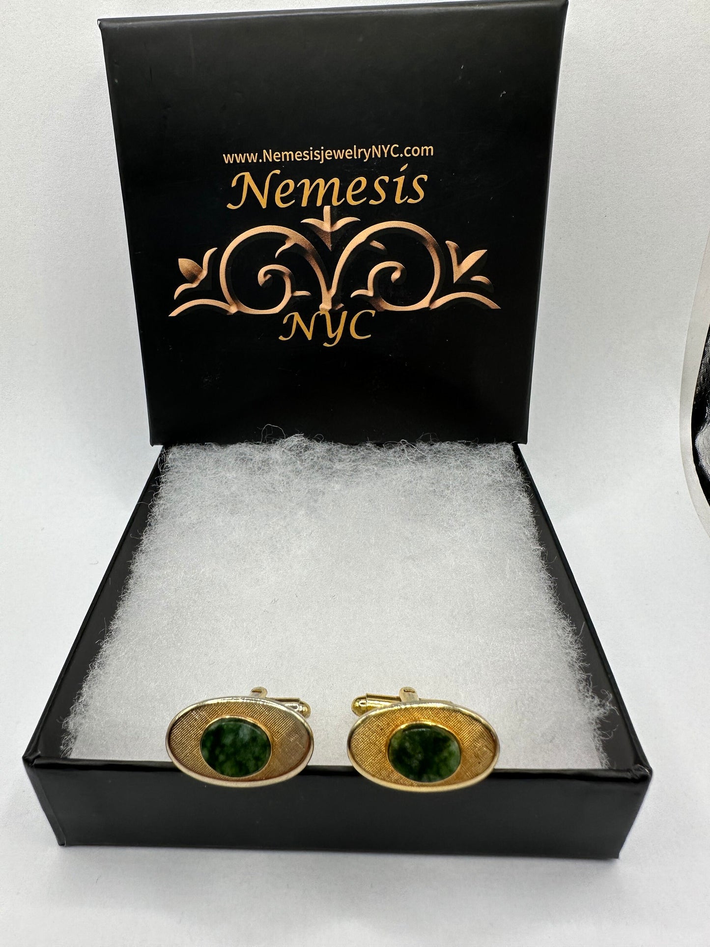 Vintage Green Nephrite Jade Cuff Links