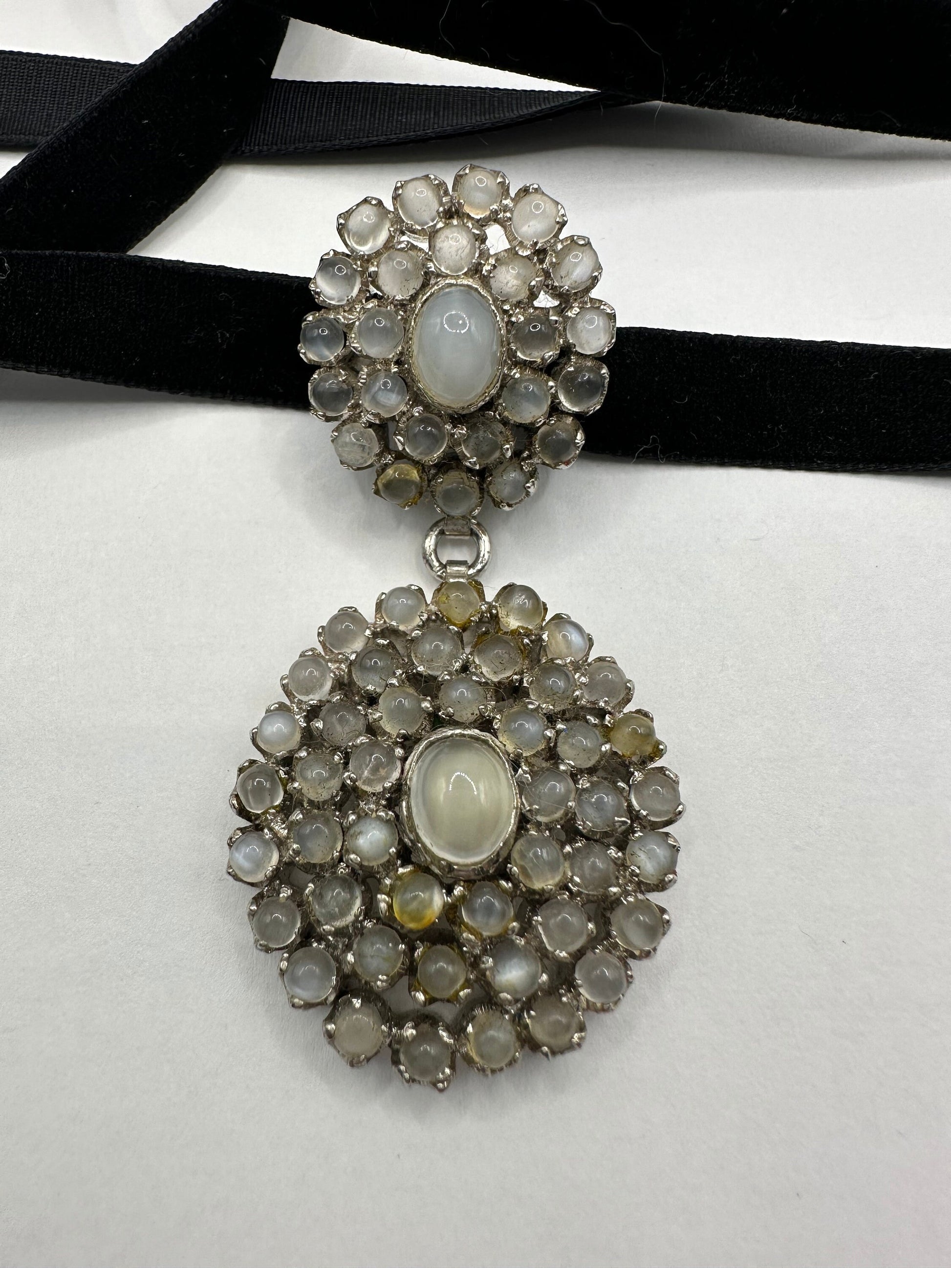 Vintage 925 Sterling Silver Moonstone Pendant Necklace Choker