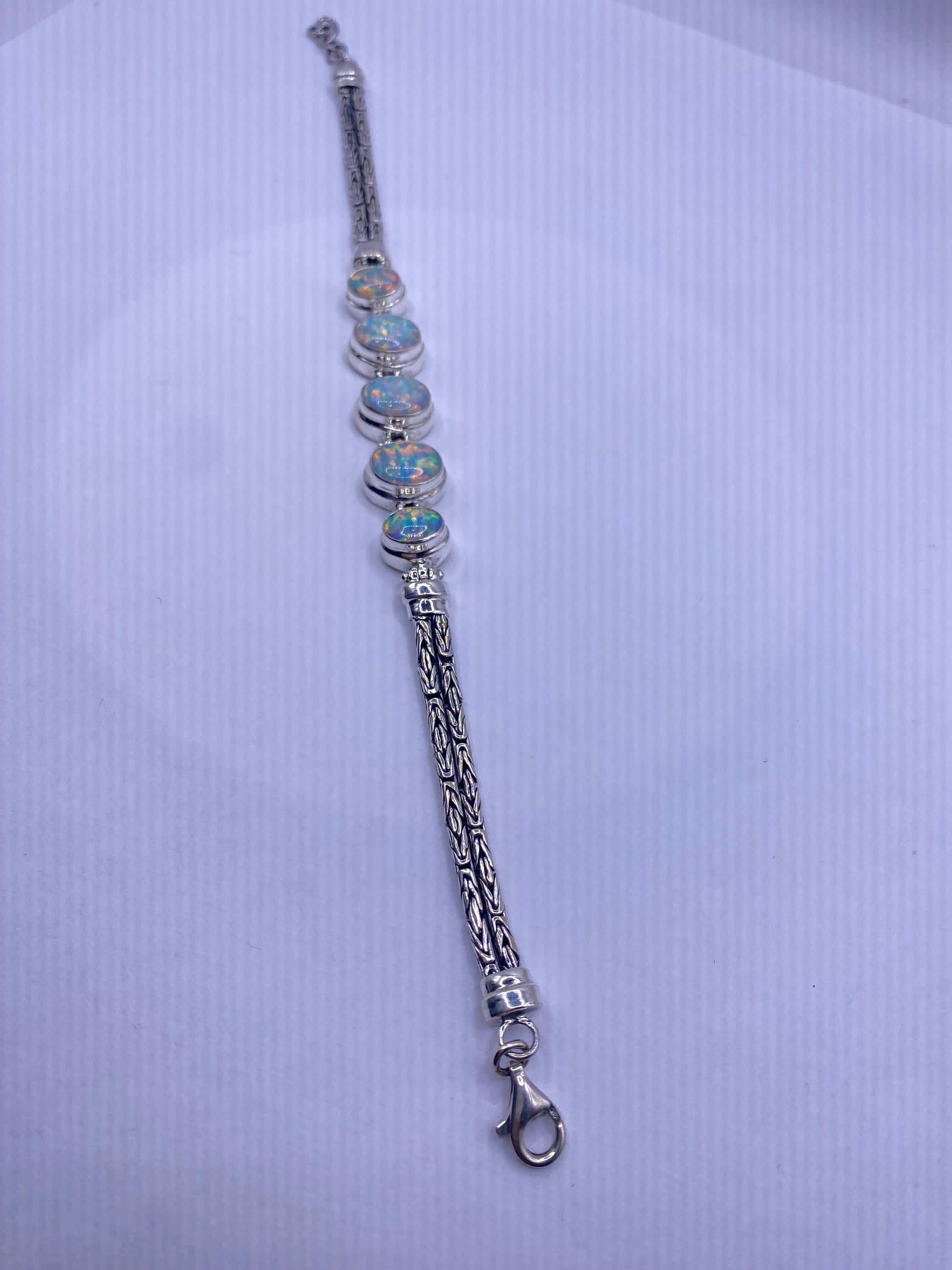 Vintage Blue Fire Opal Bracelet inlay 925 Sterling Silver