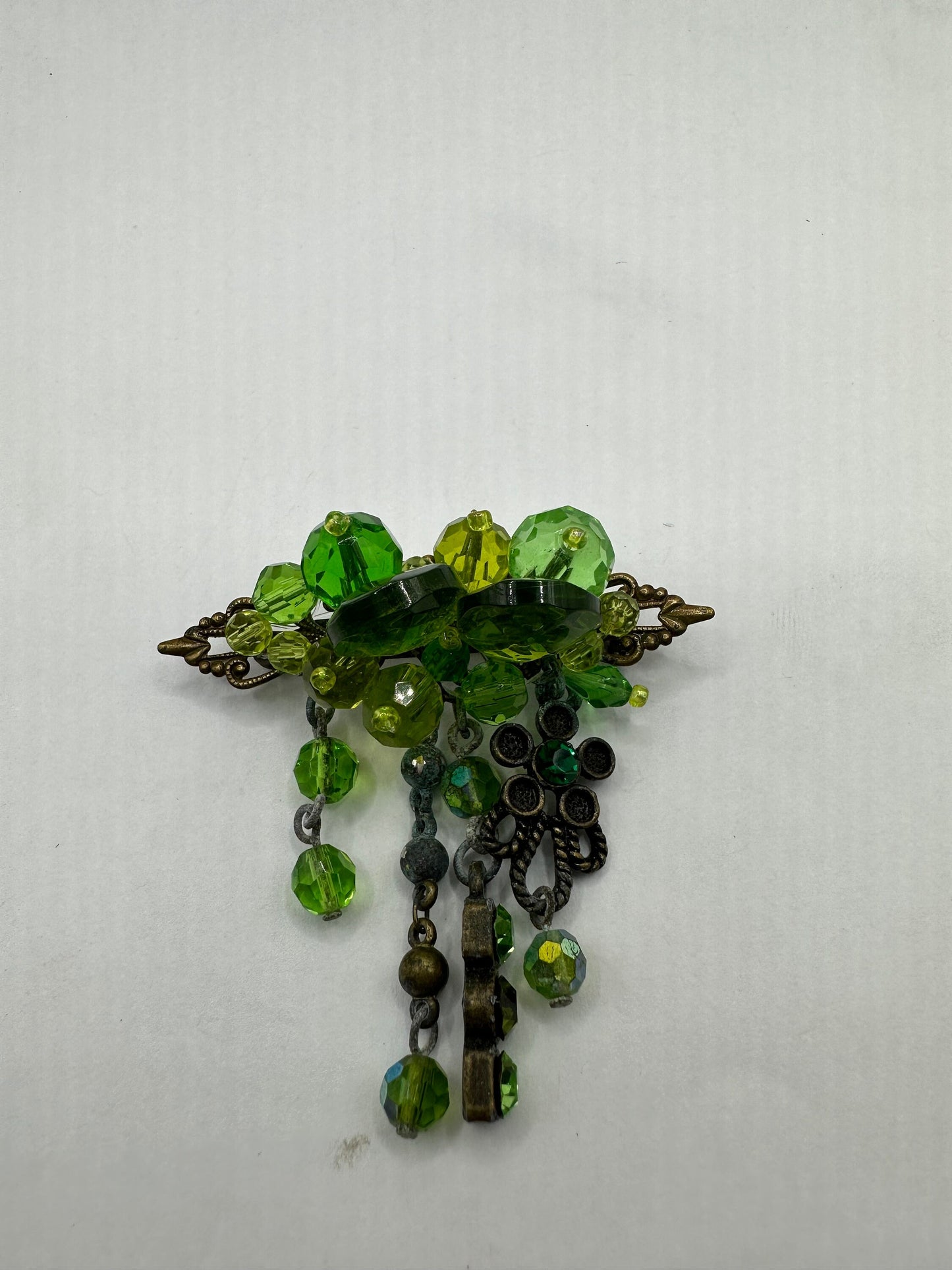 Vintage Rhinestone Green Crystal Brooch Pin