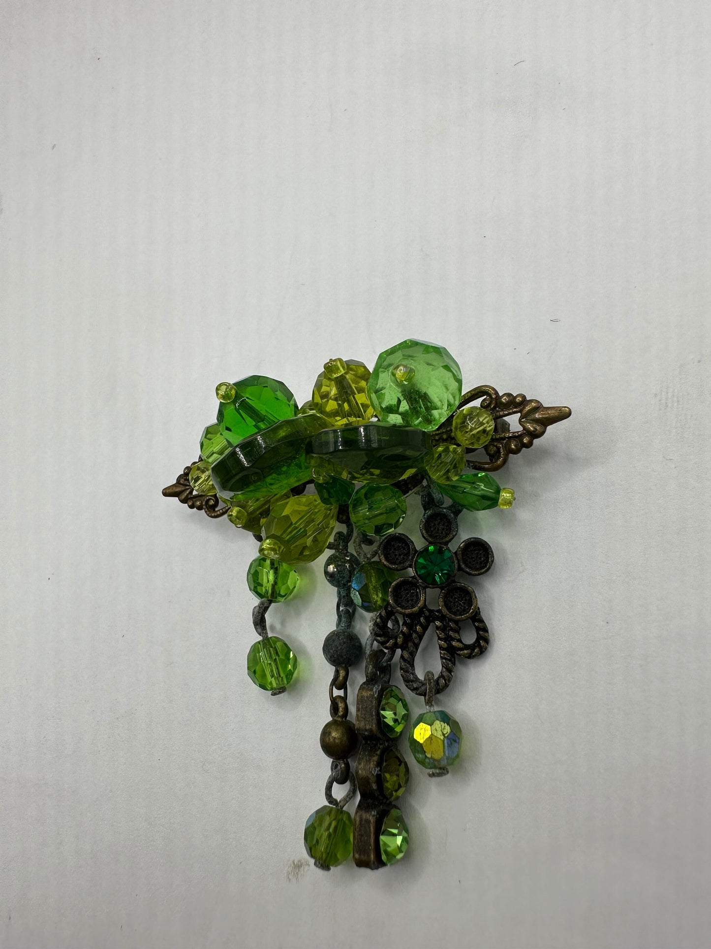Vintage Rhinestone Green Crystal Brooch Pin