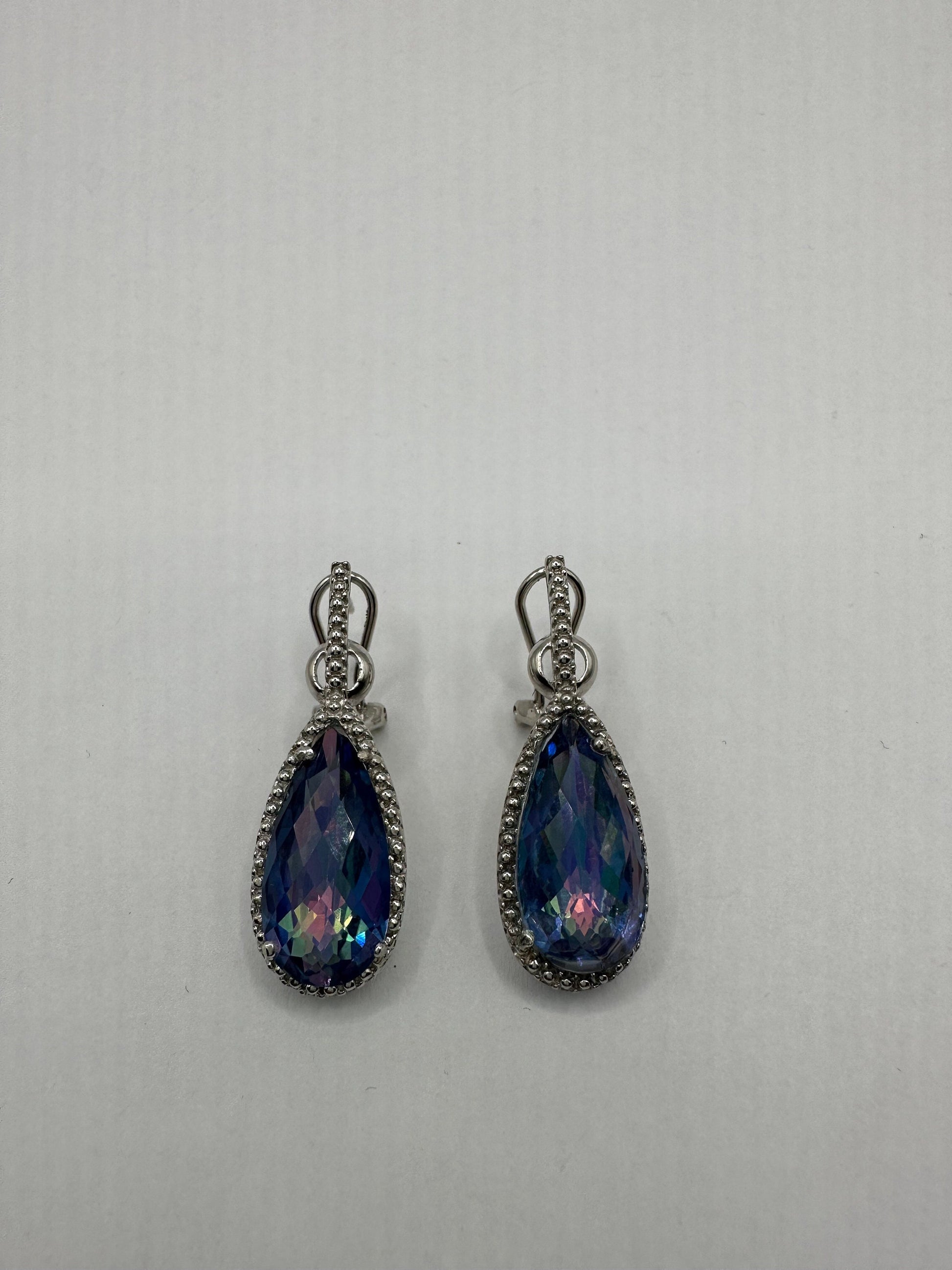 Vintage Blue Mystic Topaz White Sapphire 925 Sterling Silver Drop Earrings