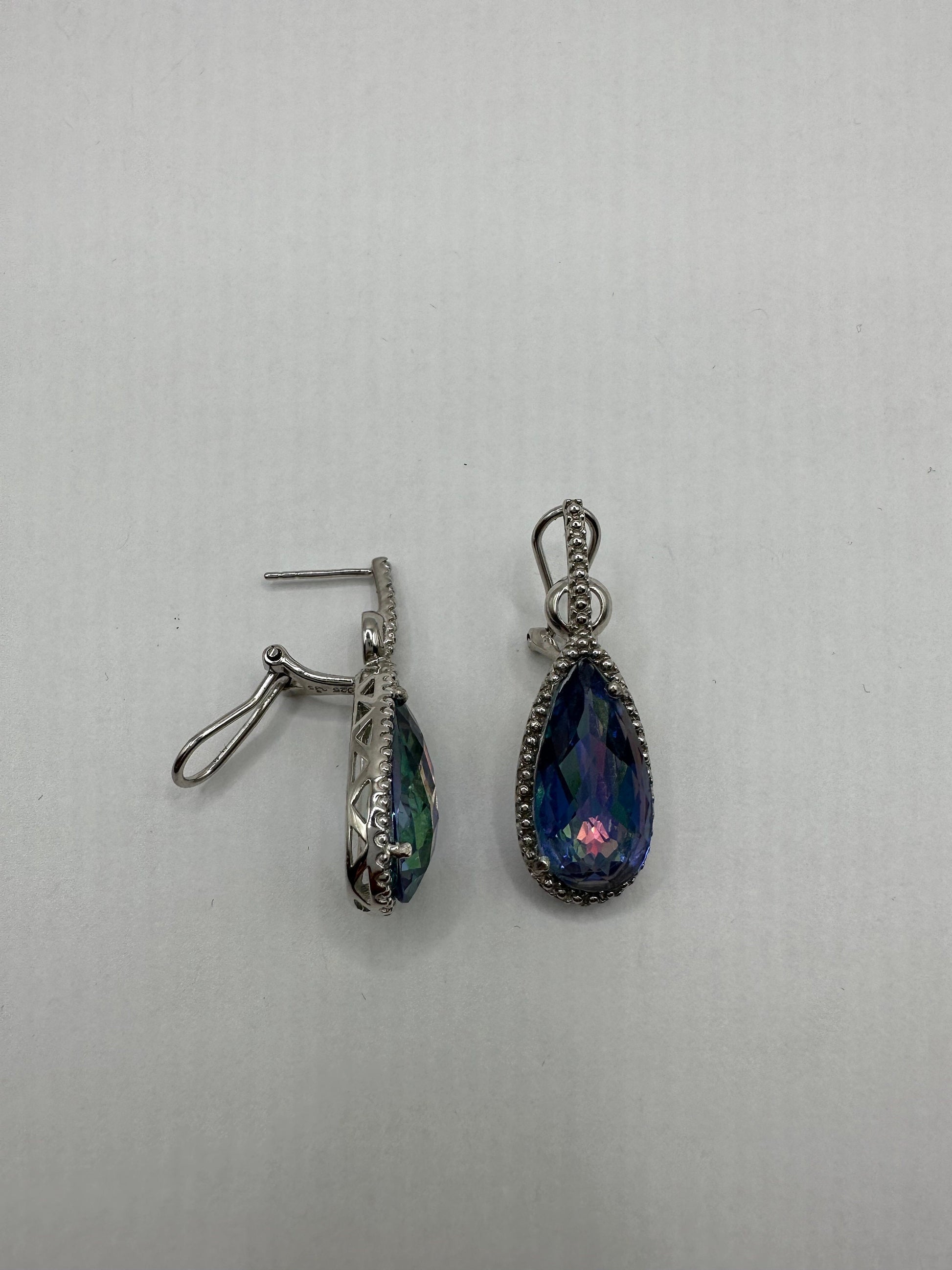 Vintage Blue Mystic Topaz White Sapphire 925 Sterling Silver Drop Earrings