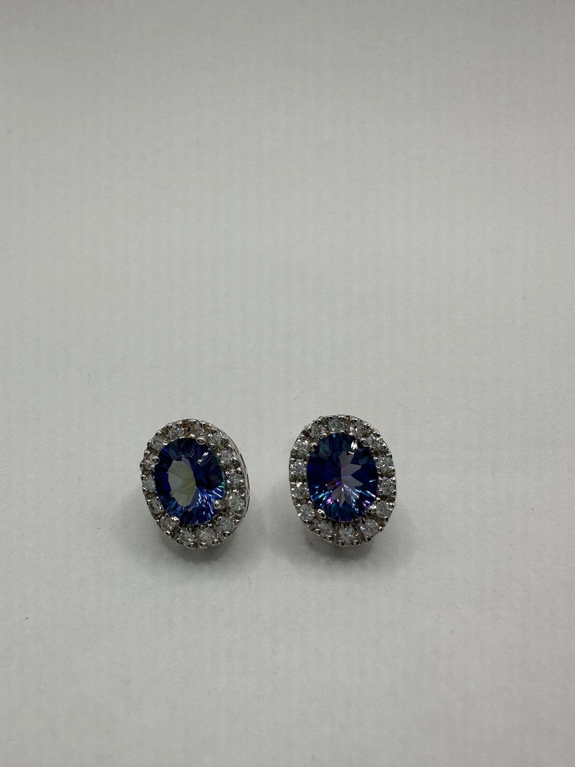 Vintage Blue Mystic Topaz White Sapphire 925 Sterling Silver Drop Earrings