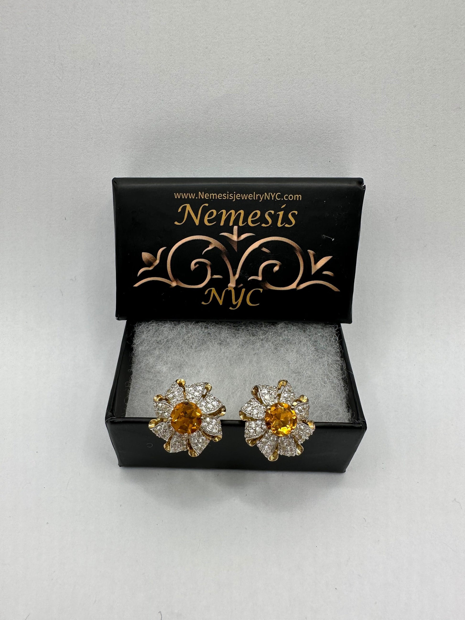 Vintage Citrine Earrings 925 Sterling Silver Deco Studs Button