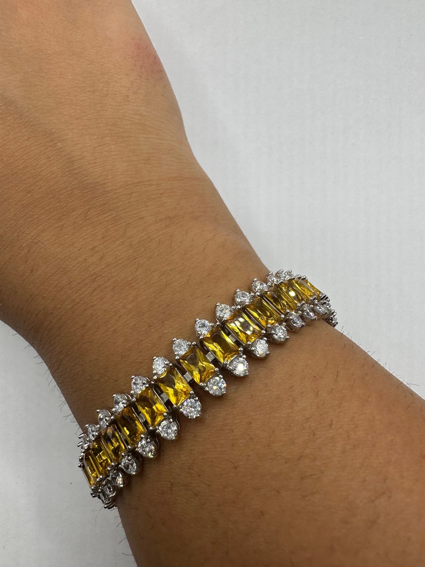 Vintage Citrine Bracelet Sterling Silver Tennis