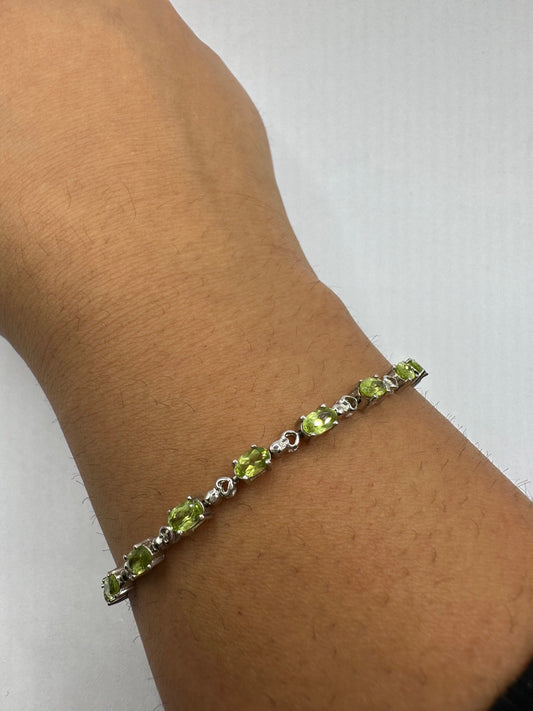 Vintage Handmade Genuine Peridot 925 Sterling Silver Tennis Bracelet