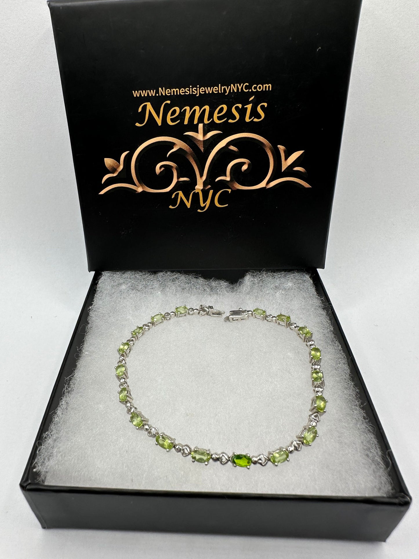 Vintage Handmade Genuine Peridot 925 Sterling Silver Tennis Bracelet