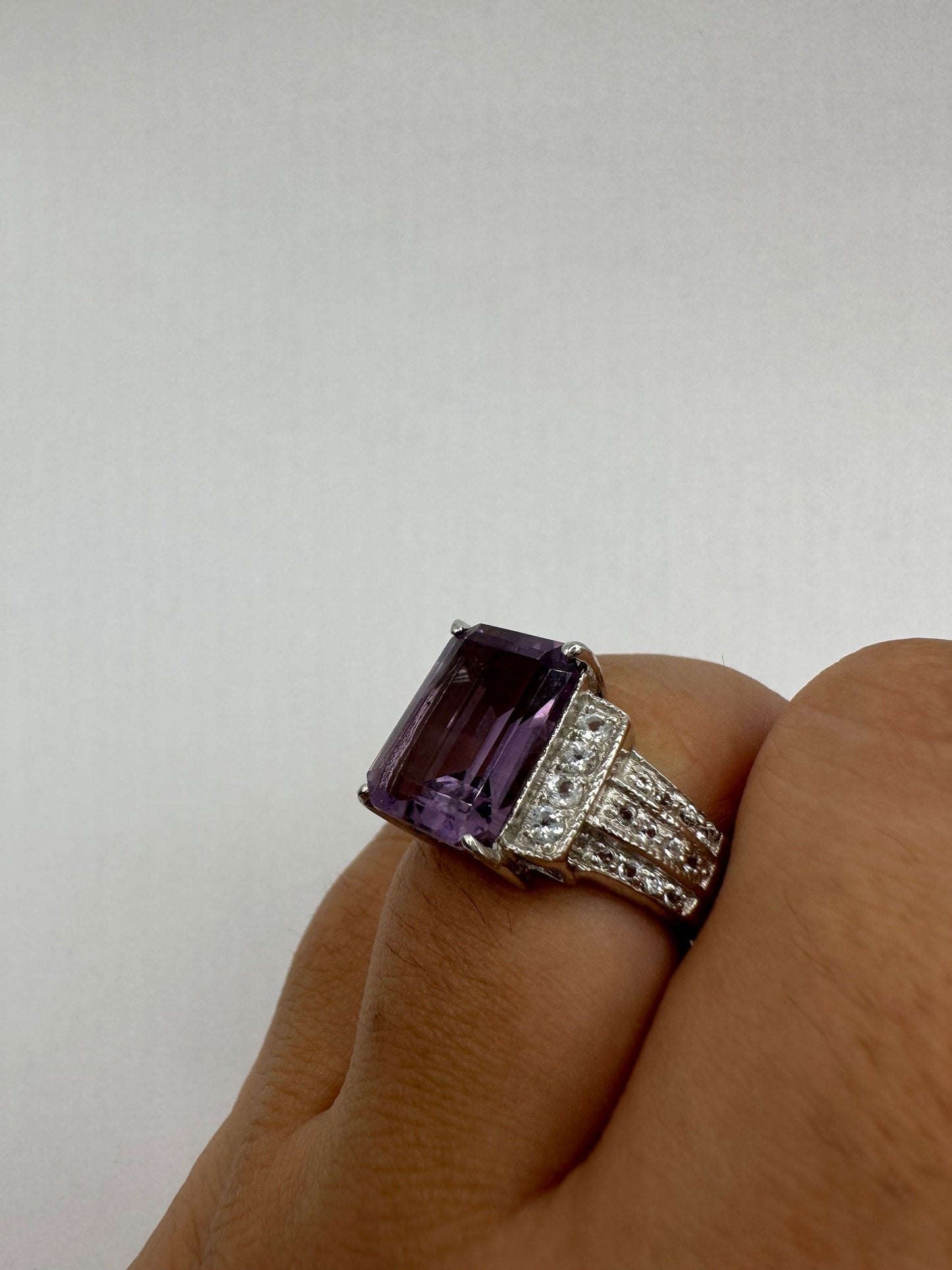 Vintage Purple Amethyst Ring 925 Sterling Silver Deco Size 7