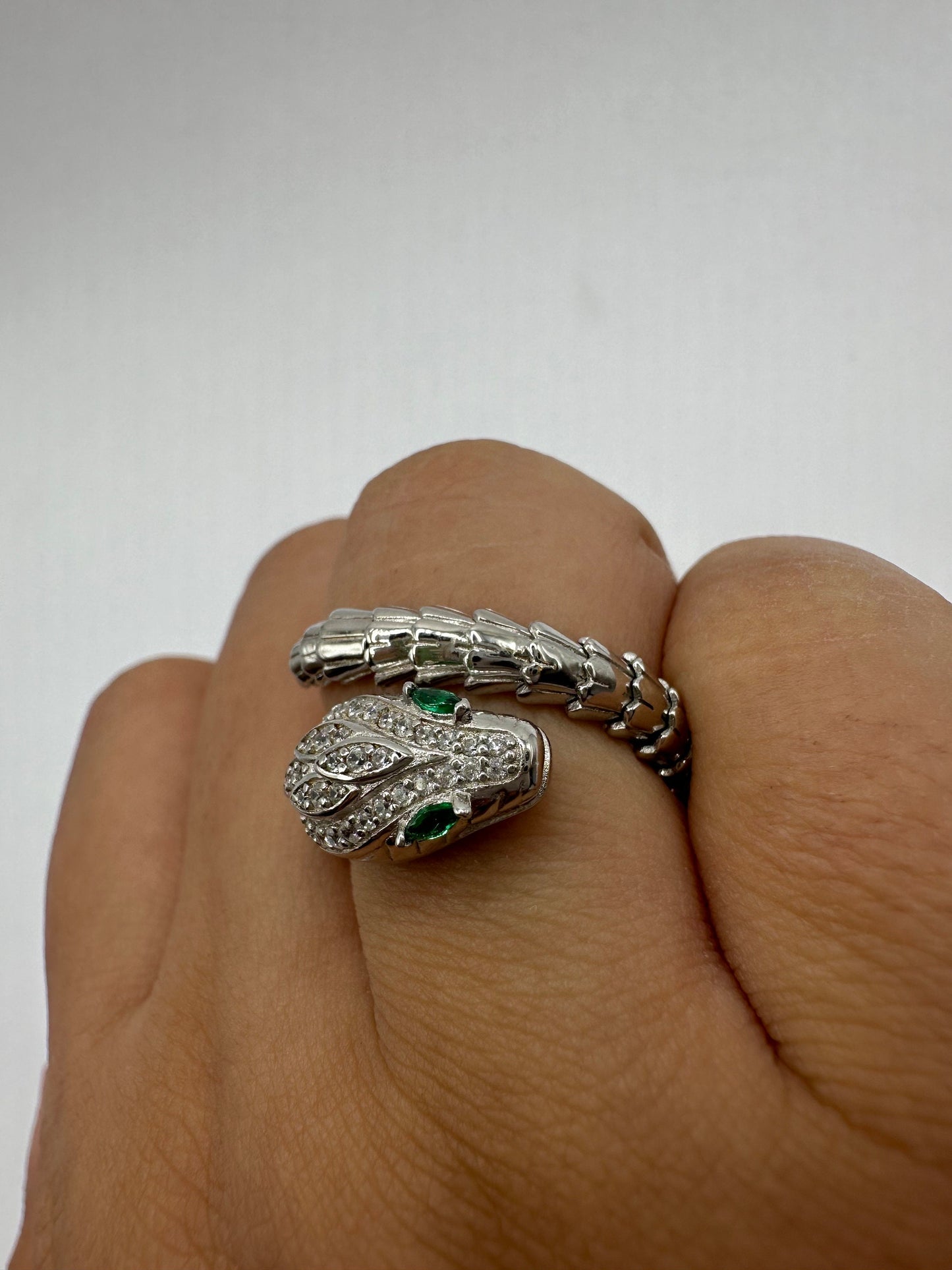 Vintage Snake Ring 925 Sterling Silver Crystal Size 8