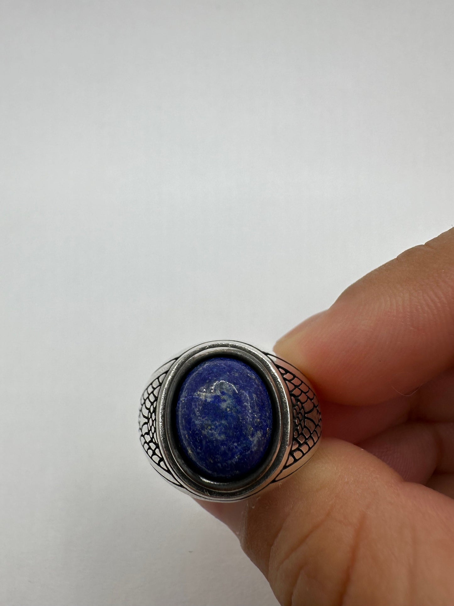 Vintage Blue Lapis Lazuli Mens Ring 925 Sterling Silver