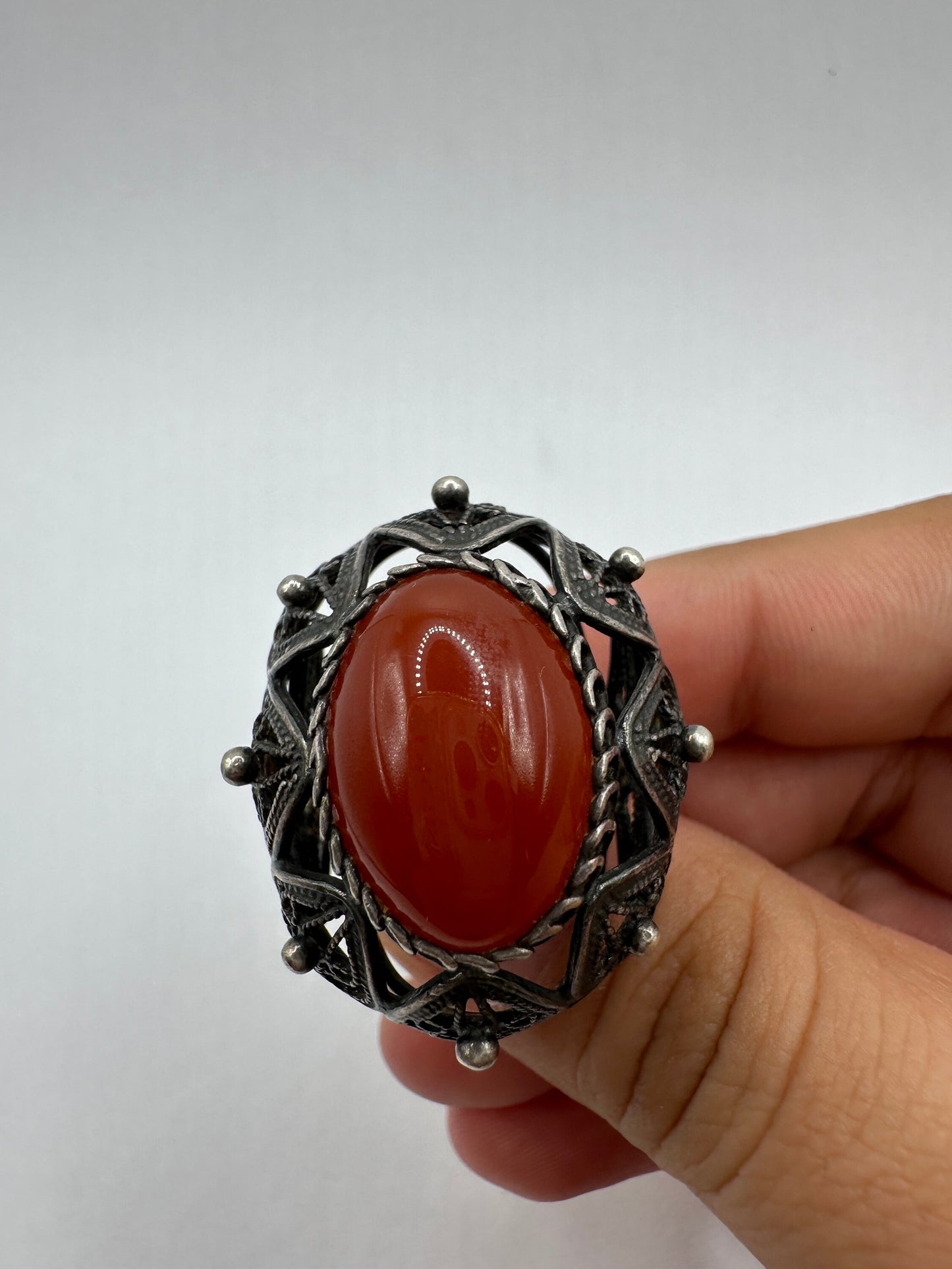 Vintage Carnelian 925 Sterling Silver Filligree Ring