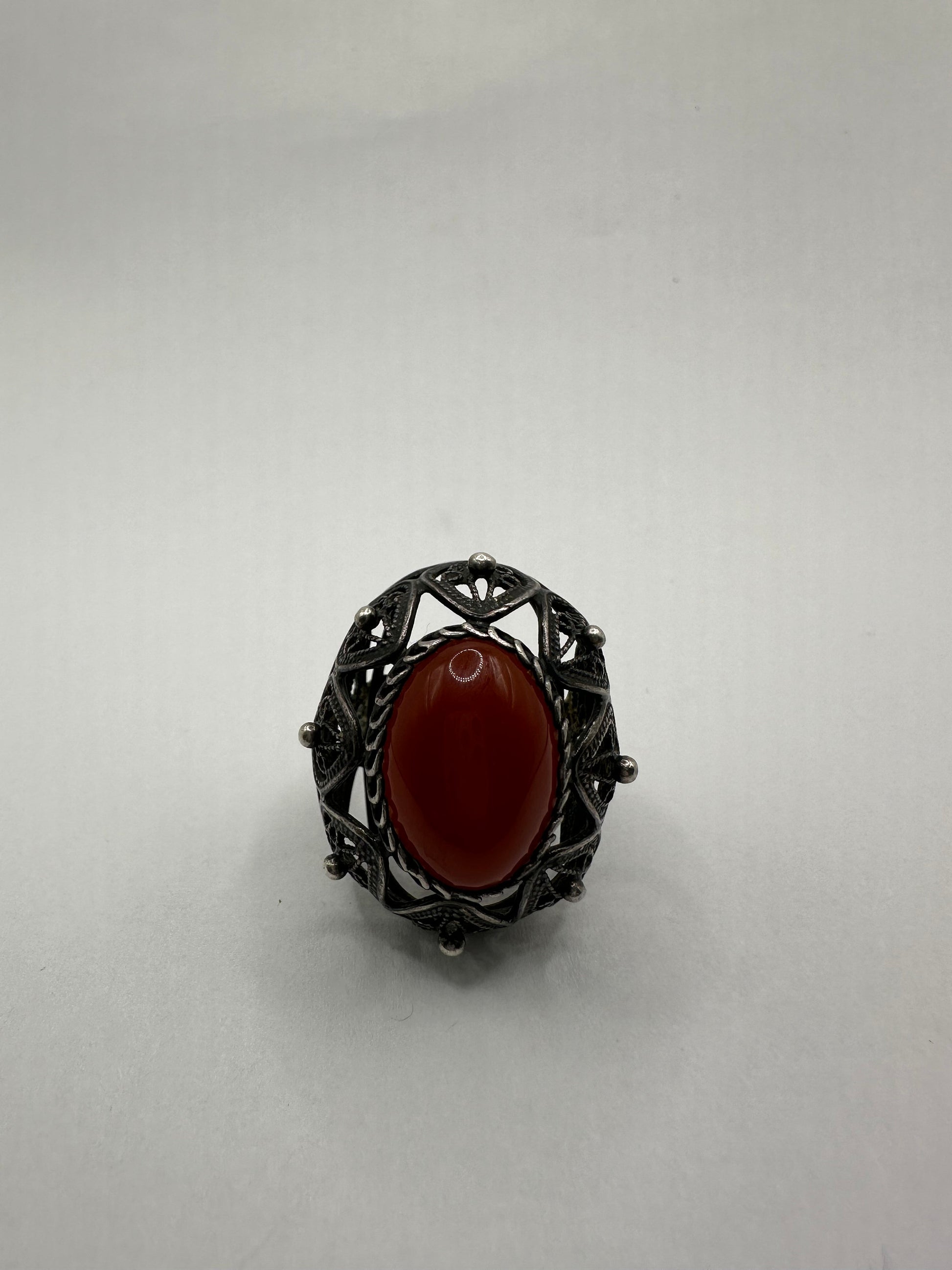 Vintage Carnelian 925 Sterling Silver Filligree Ring