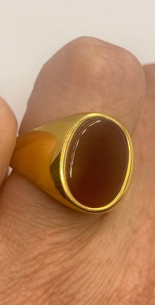 Vintage Gold Detailed Red Carnelian Mens Ring